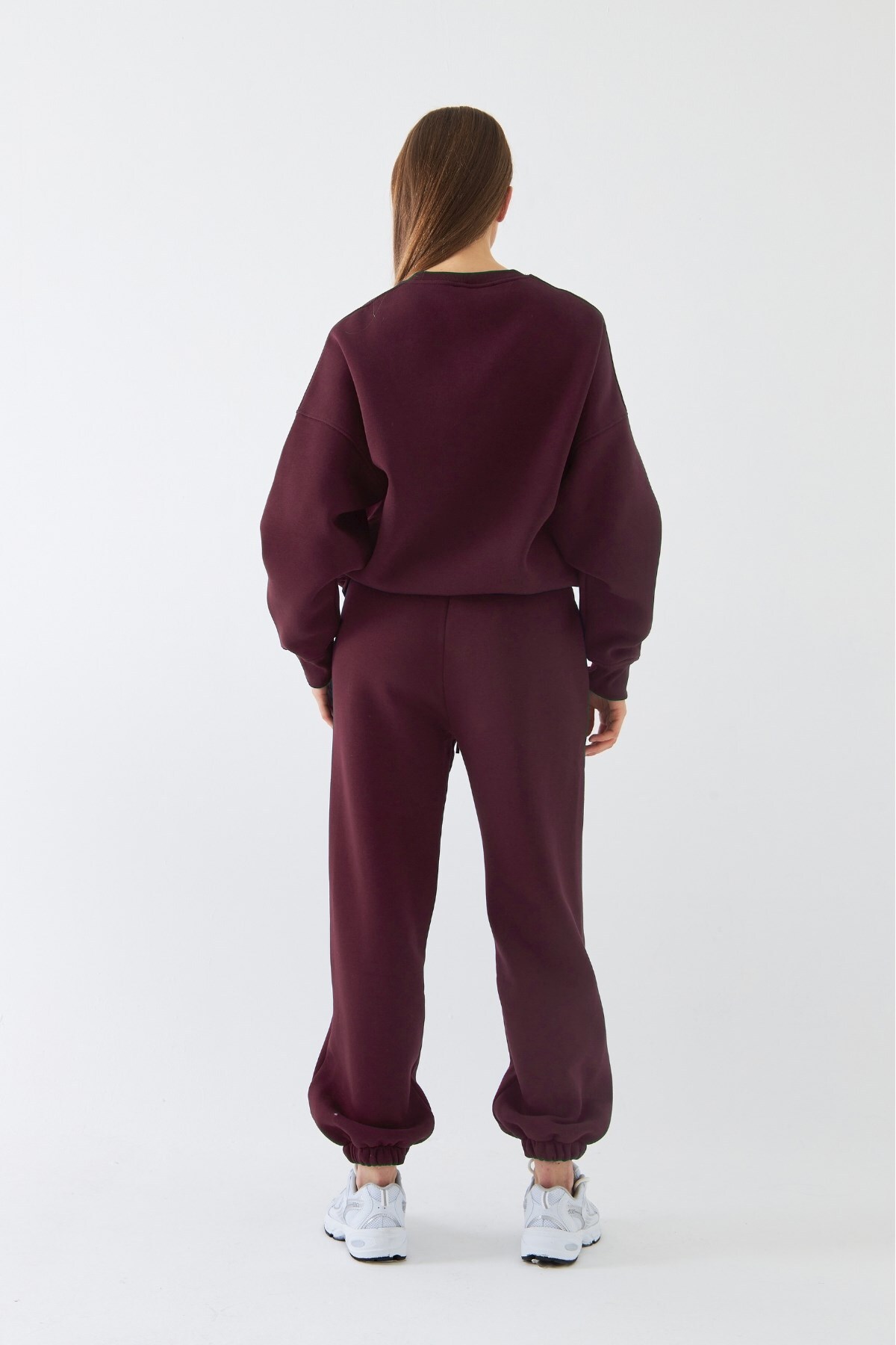 Unisex Oversize Eşofman Takımı Basic Bordo – Bisiklet Yaka, Lastikli Paça, 3 İplik Şardonlu Polar — زرشکی PRA-13127319-730712 — تصویر 7 از 8