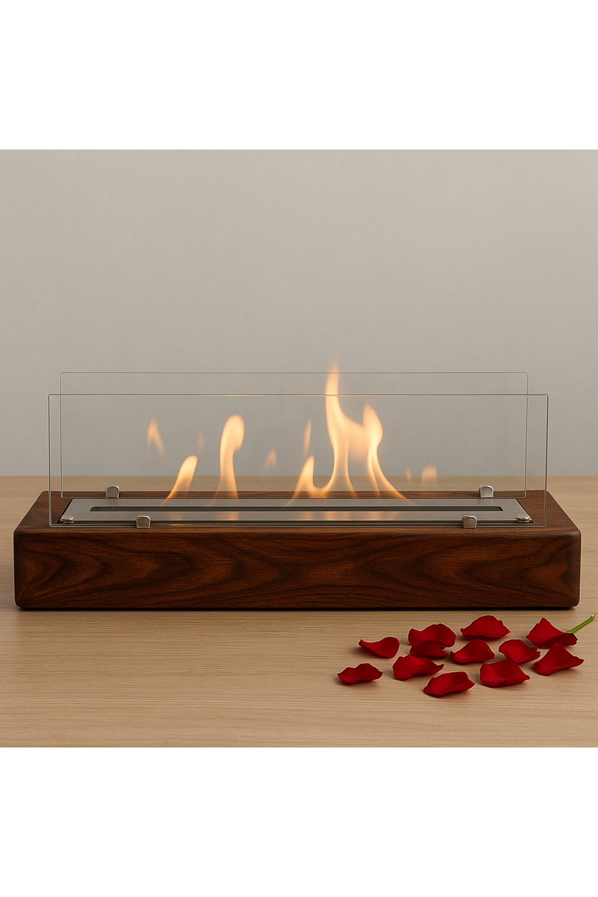 Trihome Mega Boy Masaüstü Ahşap Bioethanol Şömine – Dekoratif & Hediyelik Koyu Ceviz 65cm