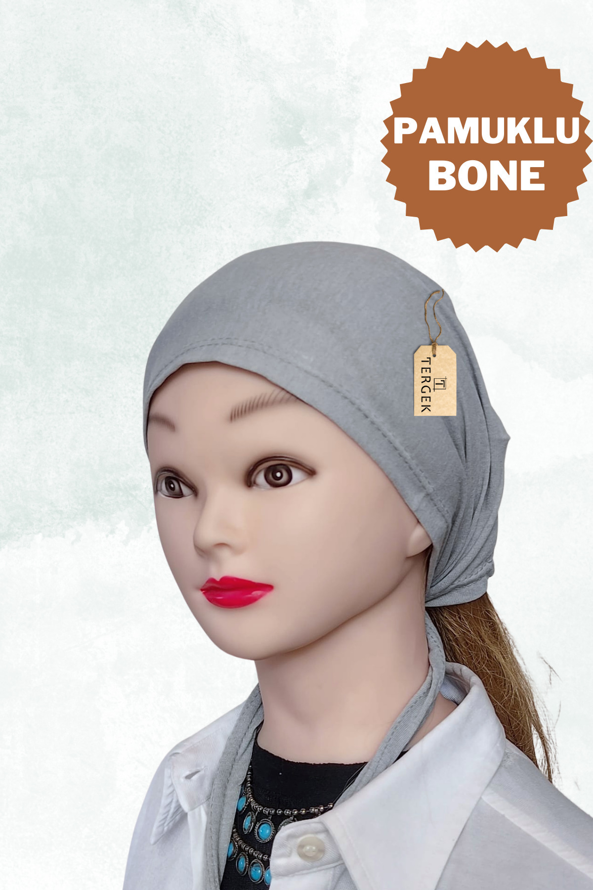 Plain Combed Cotton Bonnet Gray, Hijab Bonnet Adjusted with Cotton Back Lace