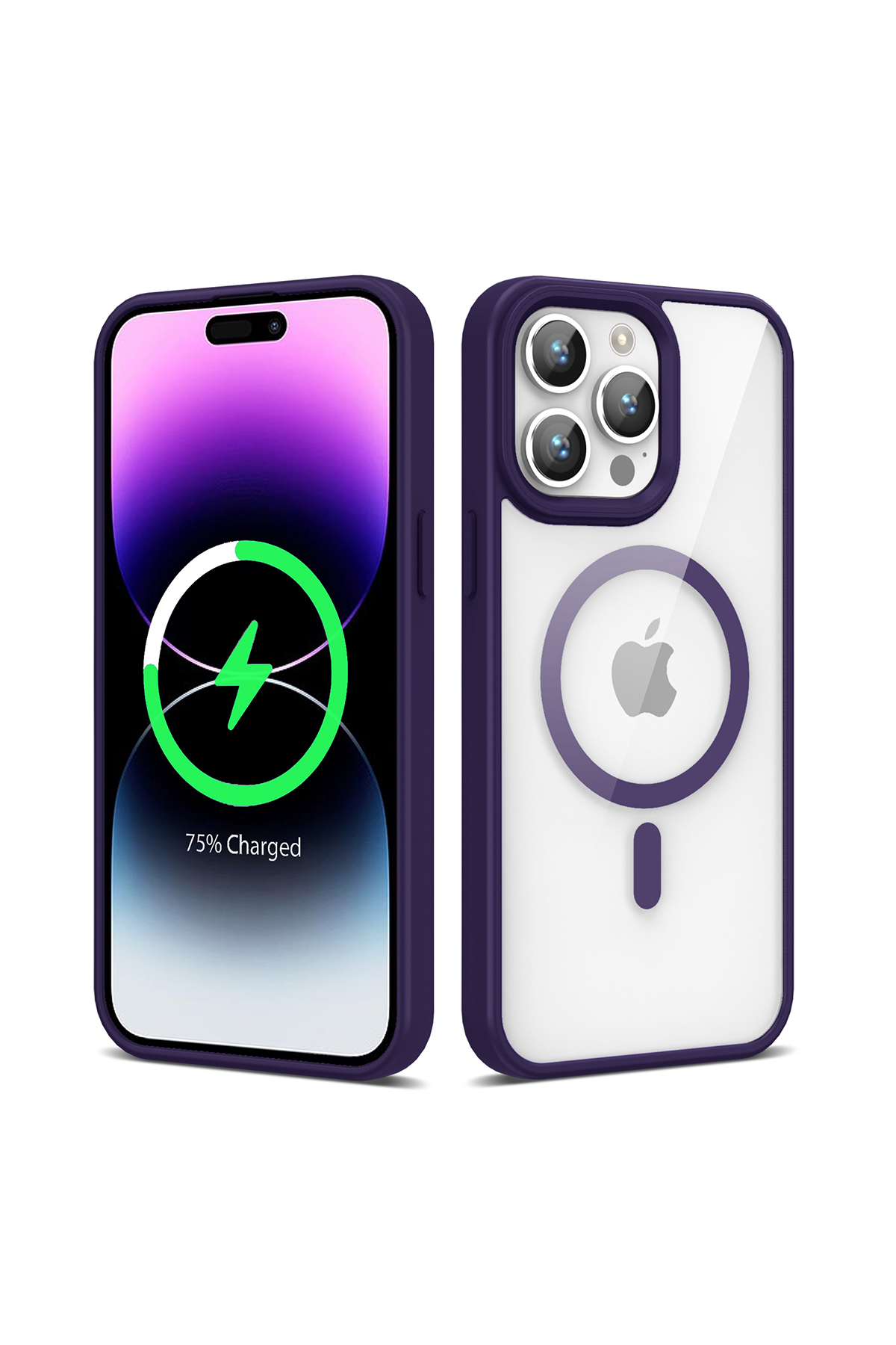 iPhone 14 Pro Max Uyumlu Magsafe Wireless Şarj Özellikli Silikon LCKC Ege Kılıf-Derin Mor
