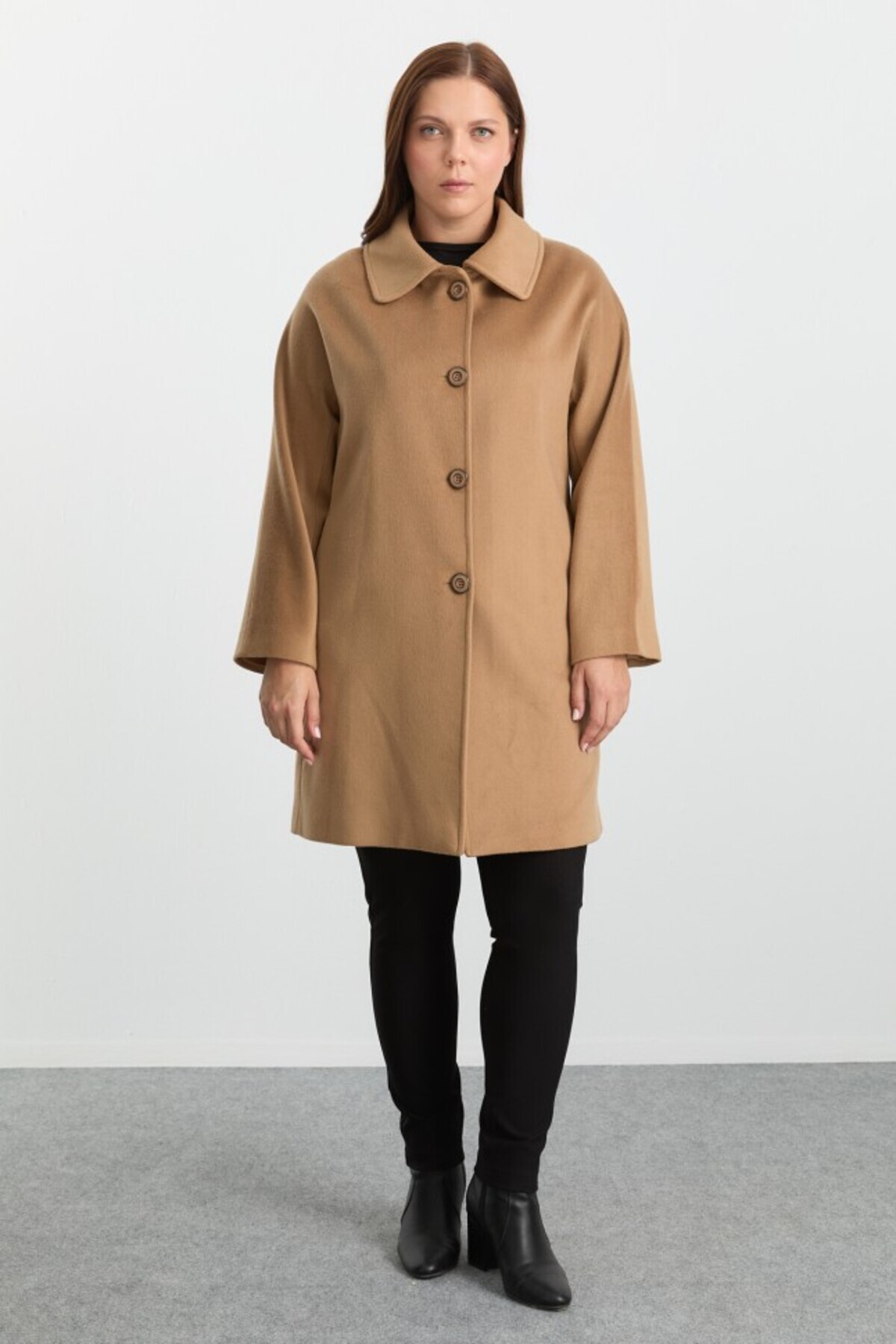 Selen Giyim Büyük Beden Bebe Yaka Düşük Kol Kaban