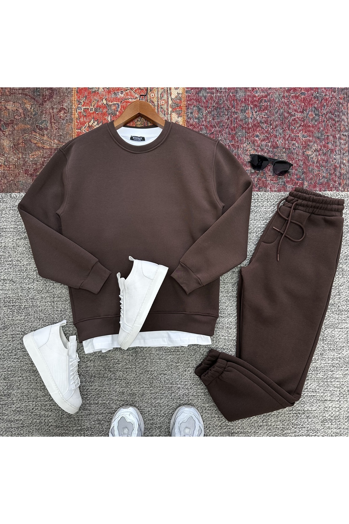 tiggirmoda 2'li Oversize Unisex 3 İplik Şardonlu Alt Üst Takım