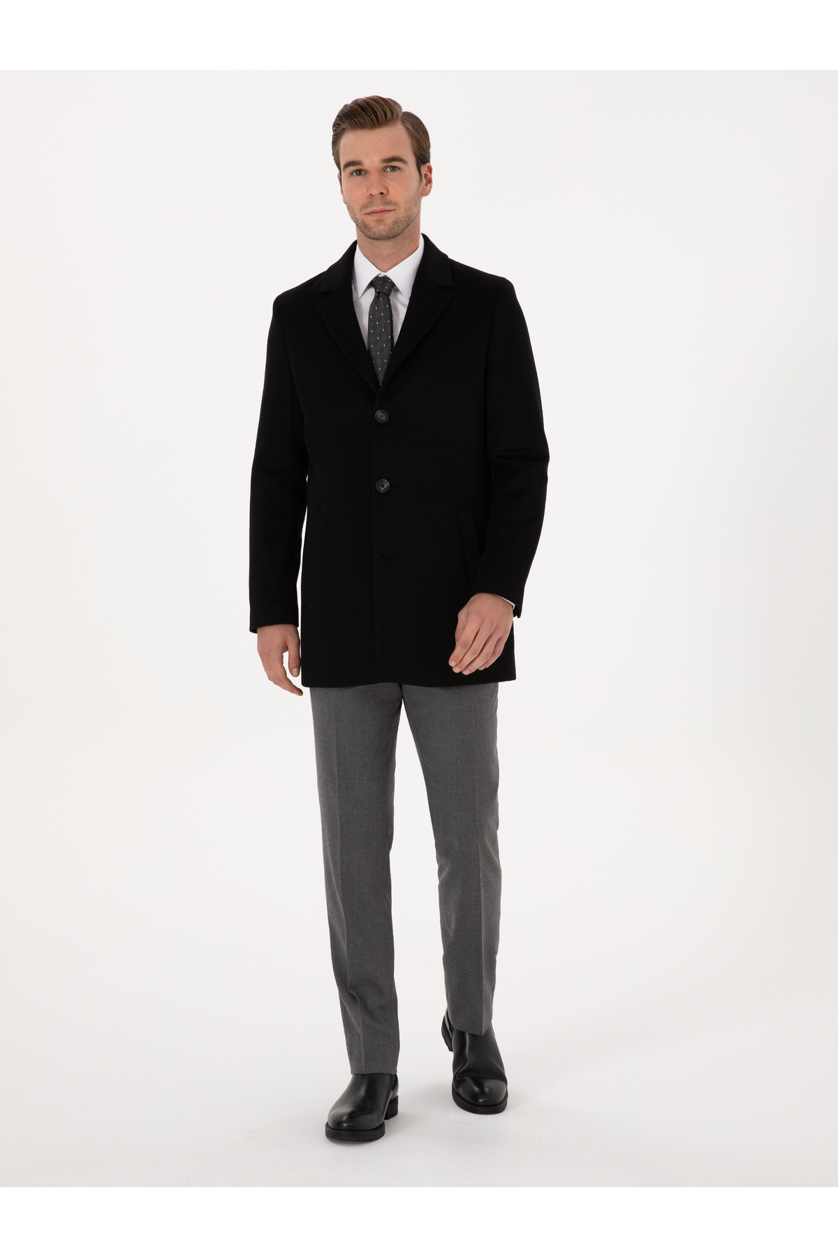 Cacharel Siyah Ex Slim Fit Yün Karışımlı Palto 50314593-VR046 görsel 4