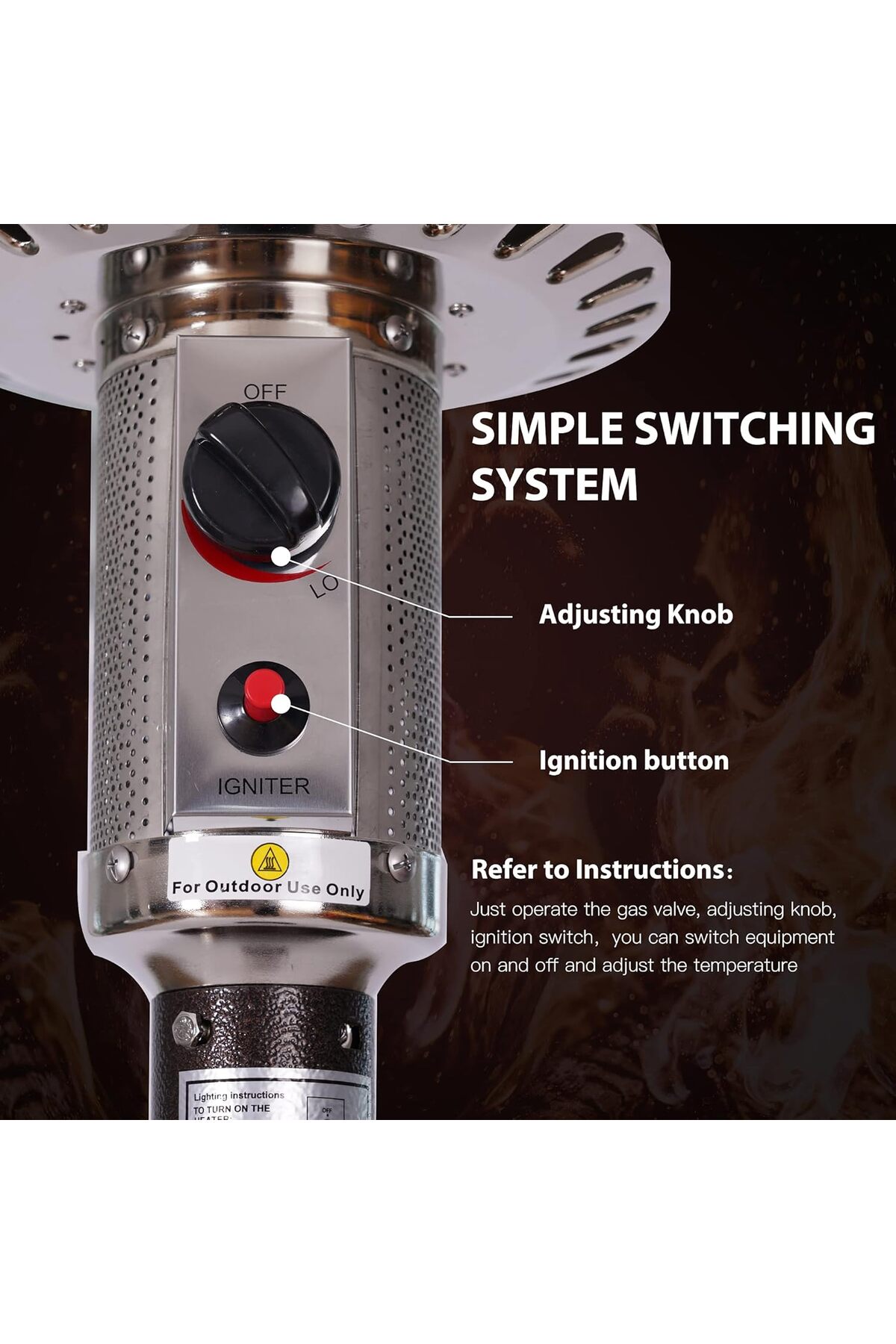 دفاية خارجية غاز للحديقة والمطاعم مظلة ستانلس ستيل 225سم بقوة 13KW مع اشتعال إلكتروني ,DLC-38030