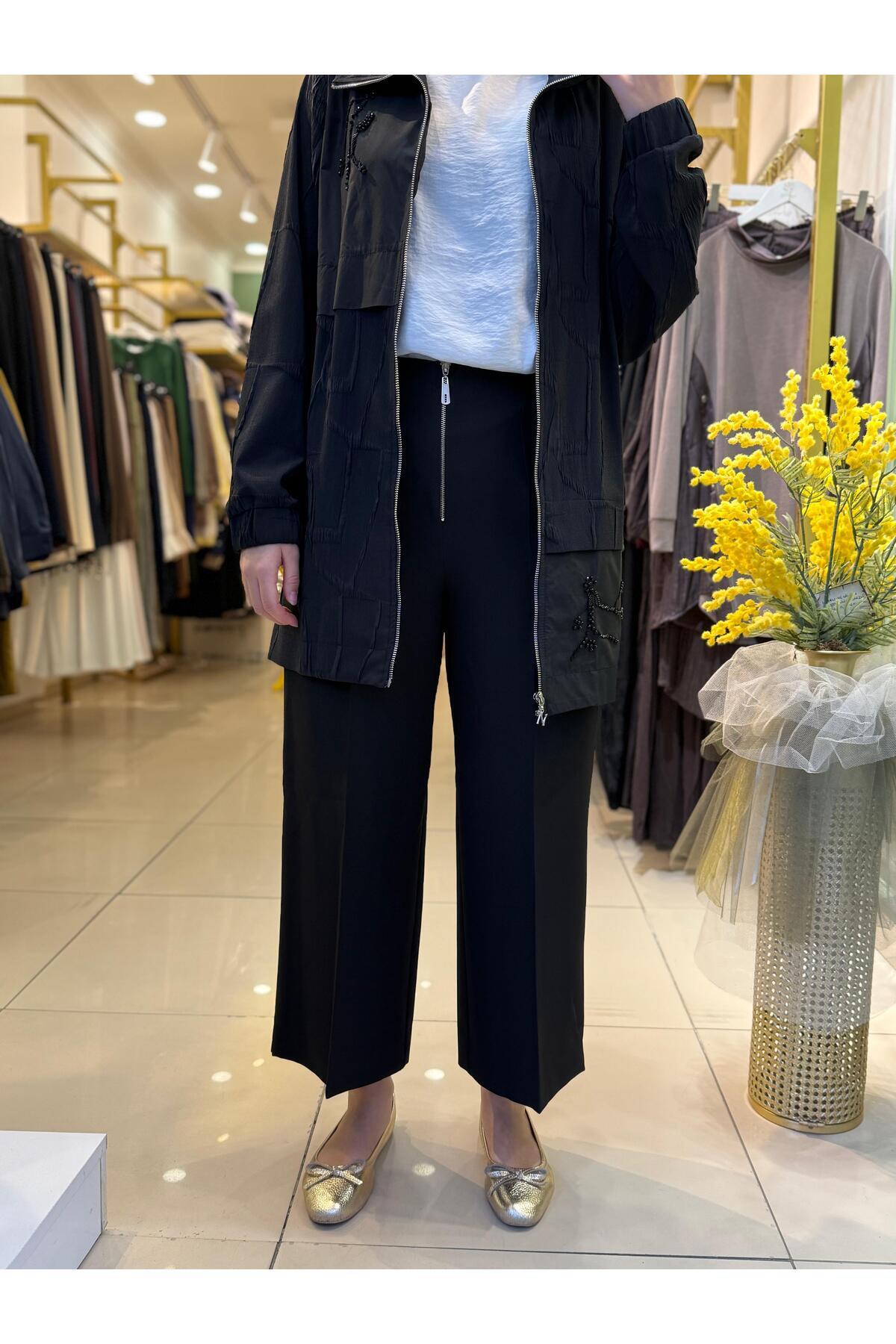 Sentez Queen Kısa Geniş Paça Pantolon 5565 Siyah