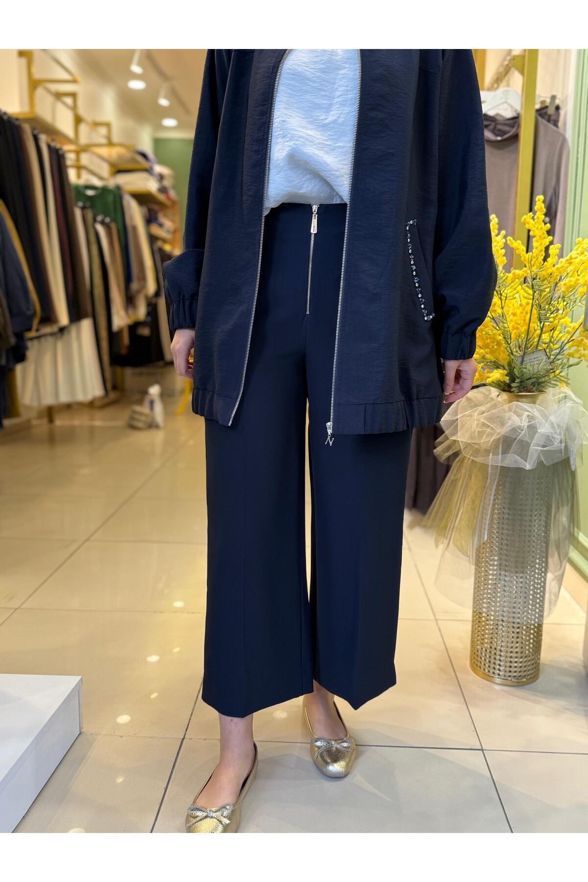Sentez Queen Kısa Geniş Paça Pantolon 5565 Lacivert