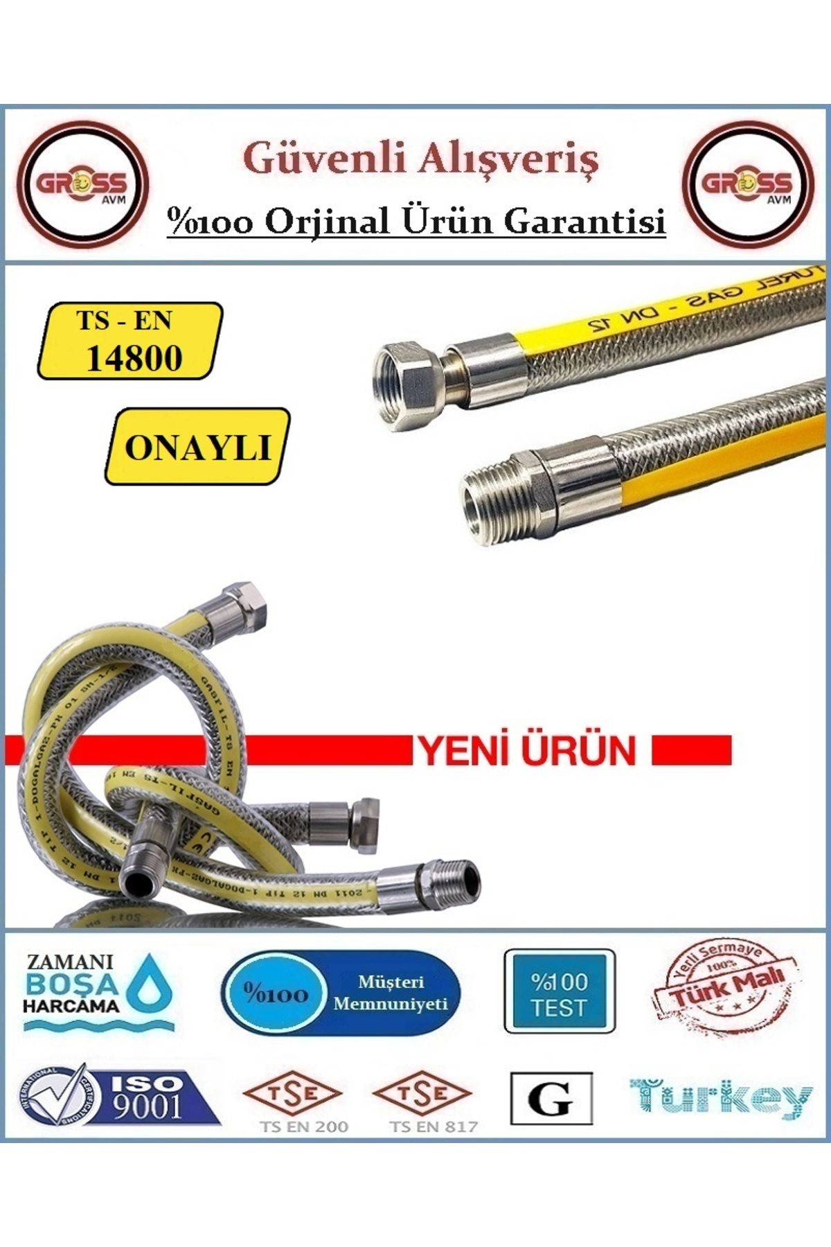 GrossAVM Ocak Gaz Hortumu - Gaz Flexi Ts-En 14800 Onaylı - 150CM