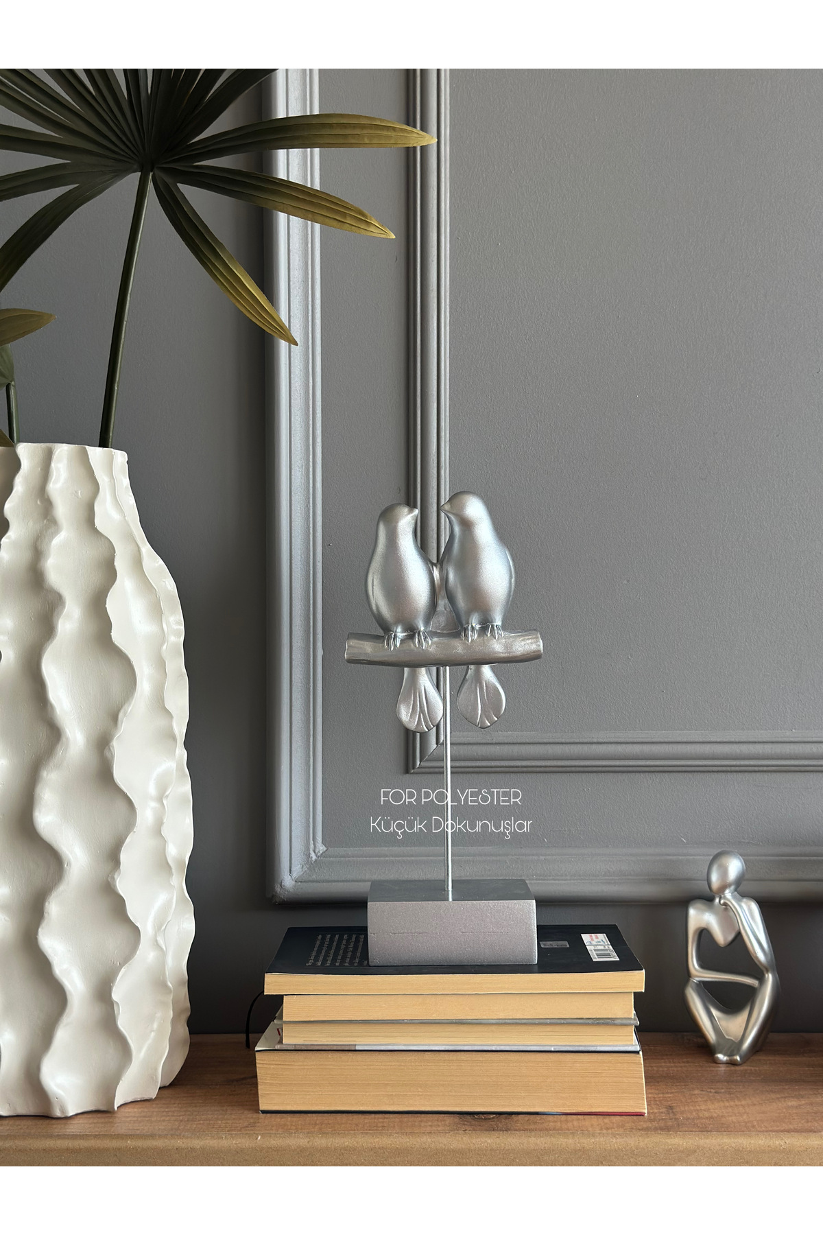 Decorative Bird Trinket Silver/Table-Table Top Accessory/Bookshelf Ornament/Shelf Combination