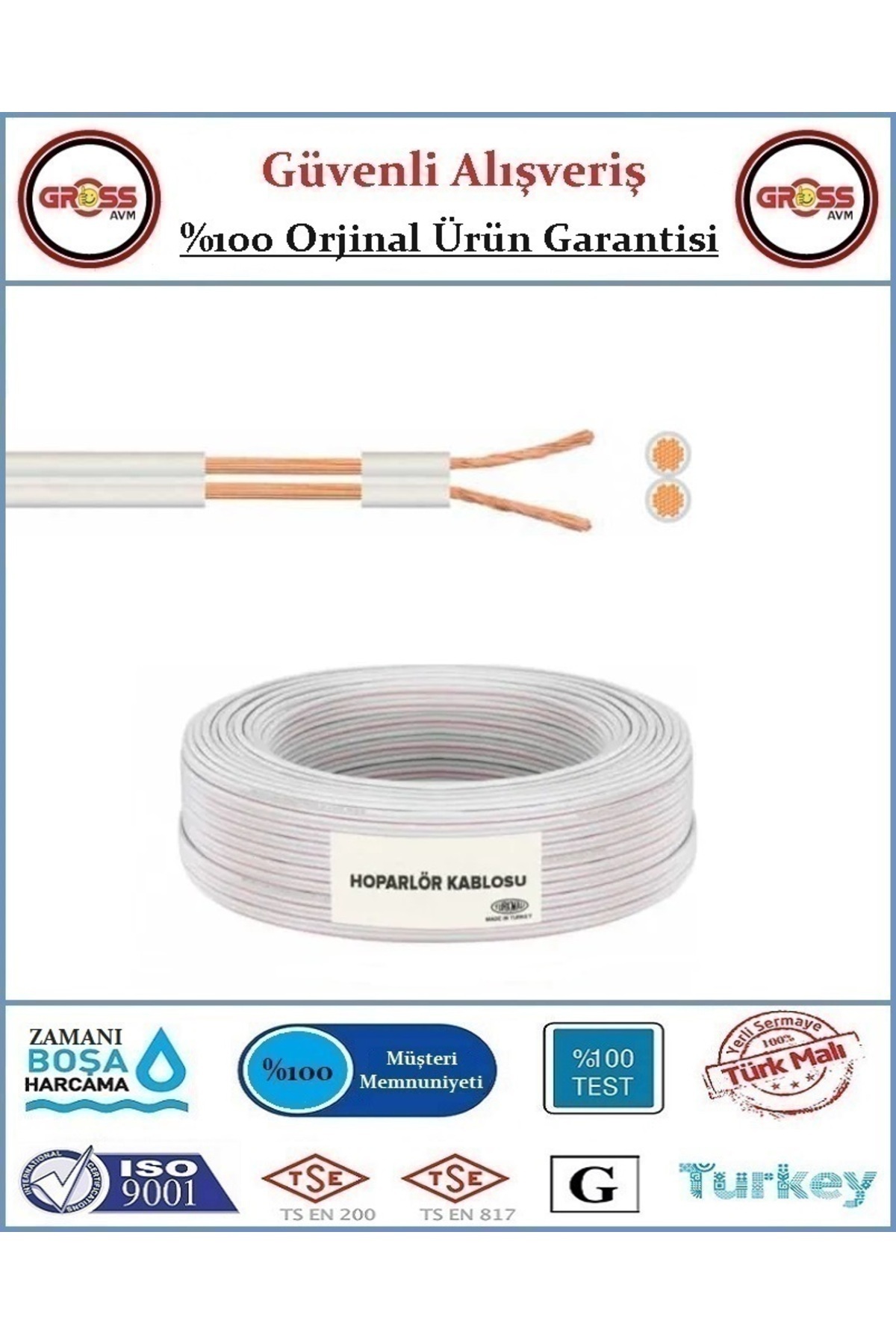 GrossAVM 2x0,75 Bitişik Kordon Kablo - Hoparlör Tesisat Kablosu - 20 Metre