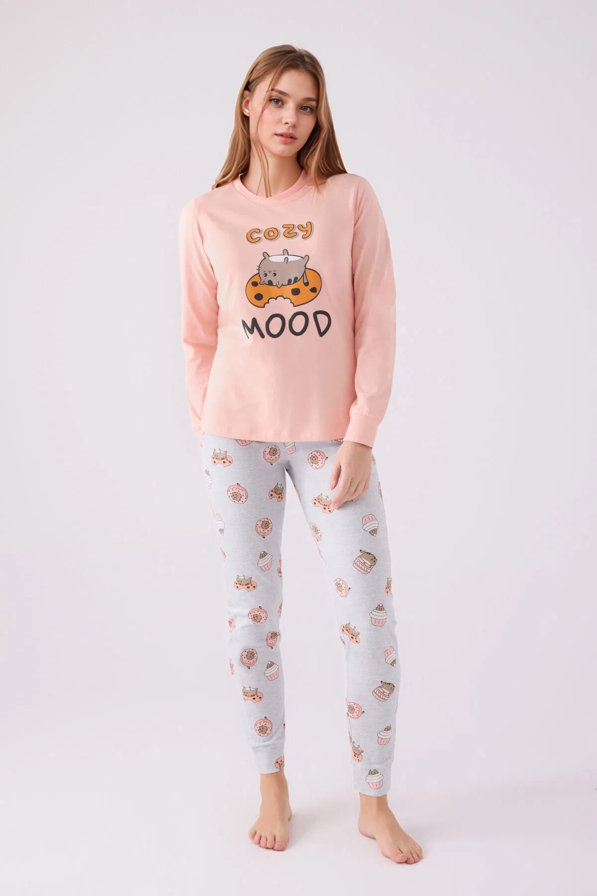 Loule %100 Pamuklu Anne & Kız Çocuk Baskılı Turuncu İkili Pijama Takımı L1.RP.346.7.002 fotoğrafı 2 (önizleme)