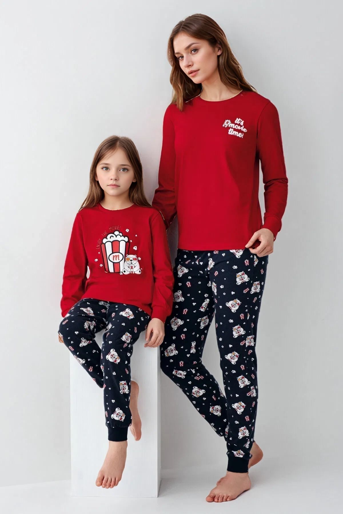 Loule %100 Pamuklu Anne & Kız Çocuk Baskılı Kırmızı İkili Pijama Takımı L1.RP.367.8.002 fotoğrafı 3 (önizleme)