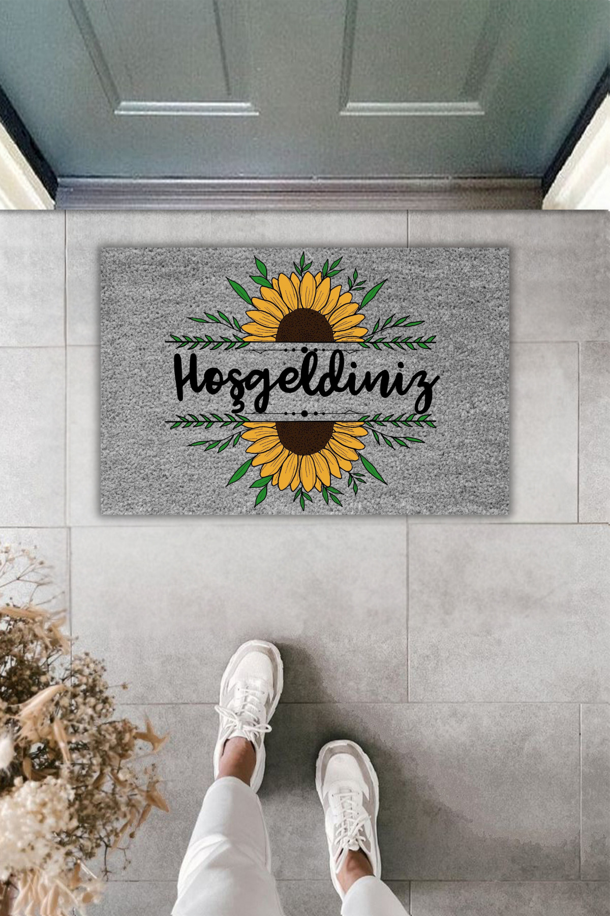 Decorative Digital Mat Personalized Sunflower Design Gray Door Mat 70x45cm