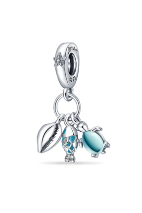 Violet Takı 925 Ayar Gümüş Balık, Deniz Kaplumbağası ve Deniz Kabuğu Üçlü Sal...