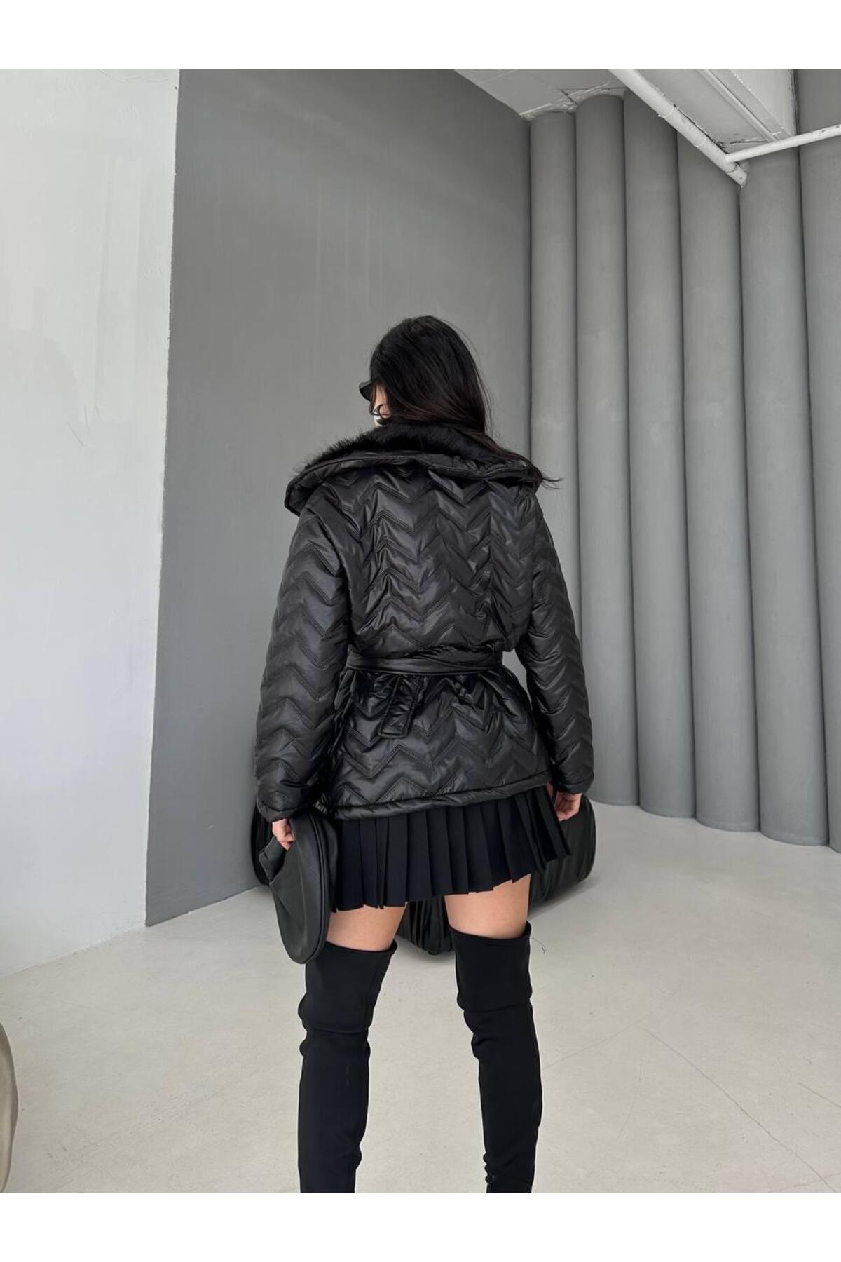 Ekim Store Kemerli Oversize İçi Kürk Şişme Mont görsel 7