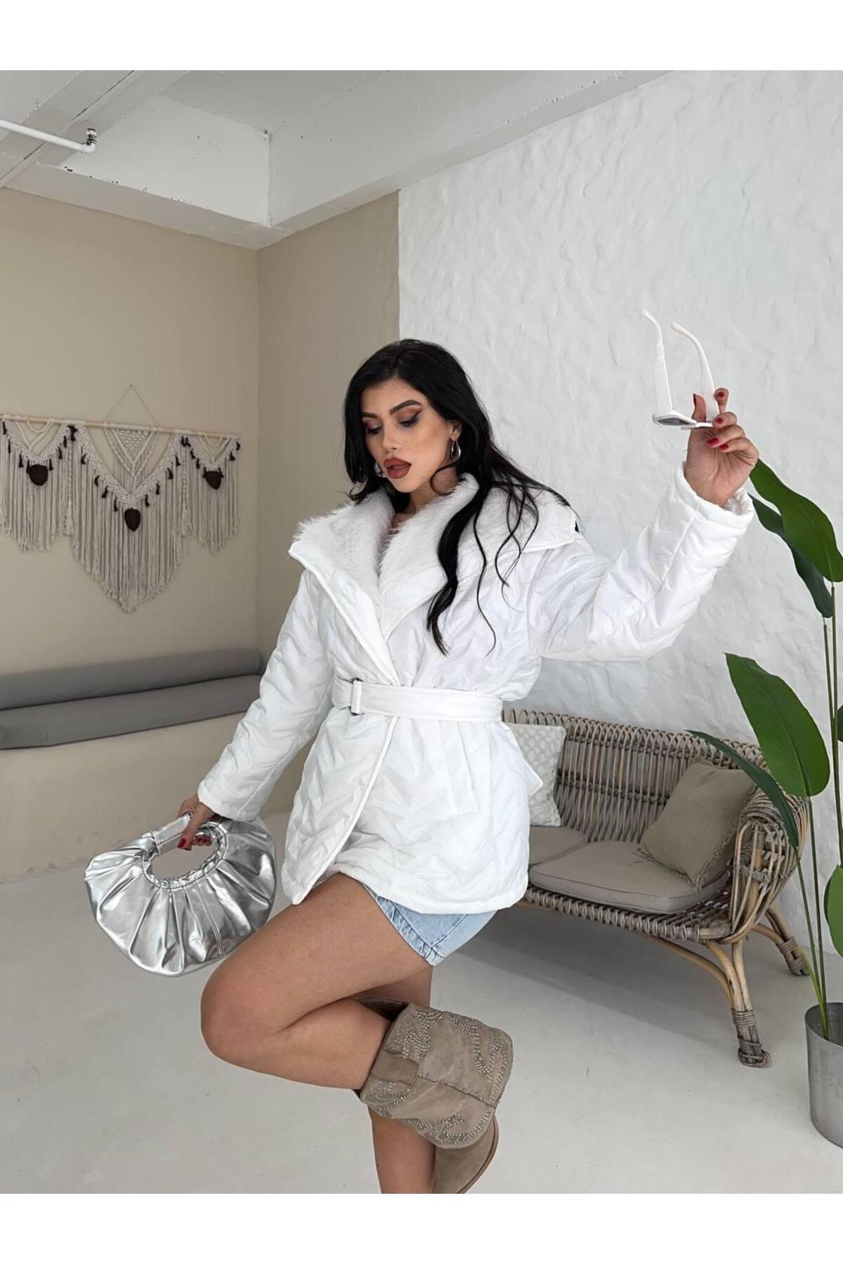 Ekim Store Kemerli Oversize İçi Kürk Şişme Mont görsel 7