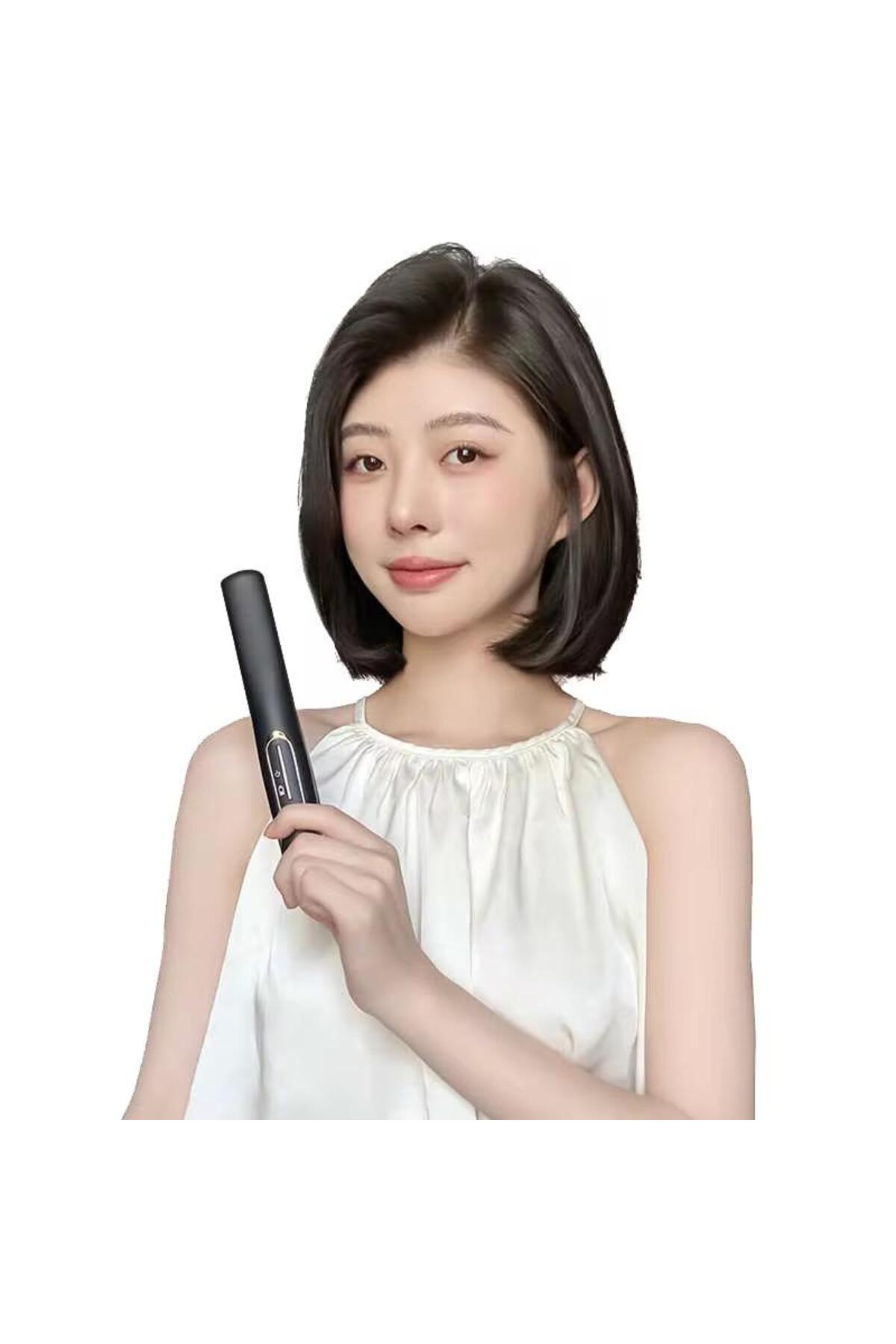 جهاز فرد شعر لاسلكي صغير قابل للشحن عبر USB بدرجة حرارة عالية وسيراميك أسود 🔥