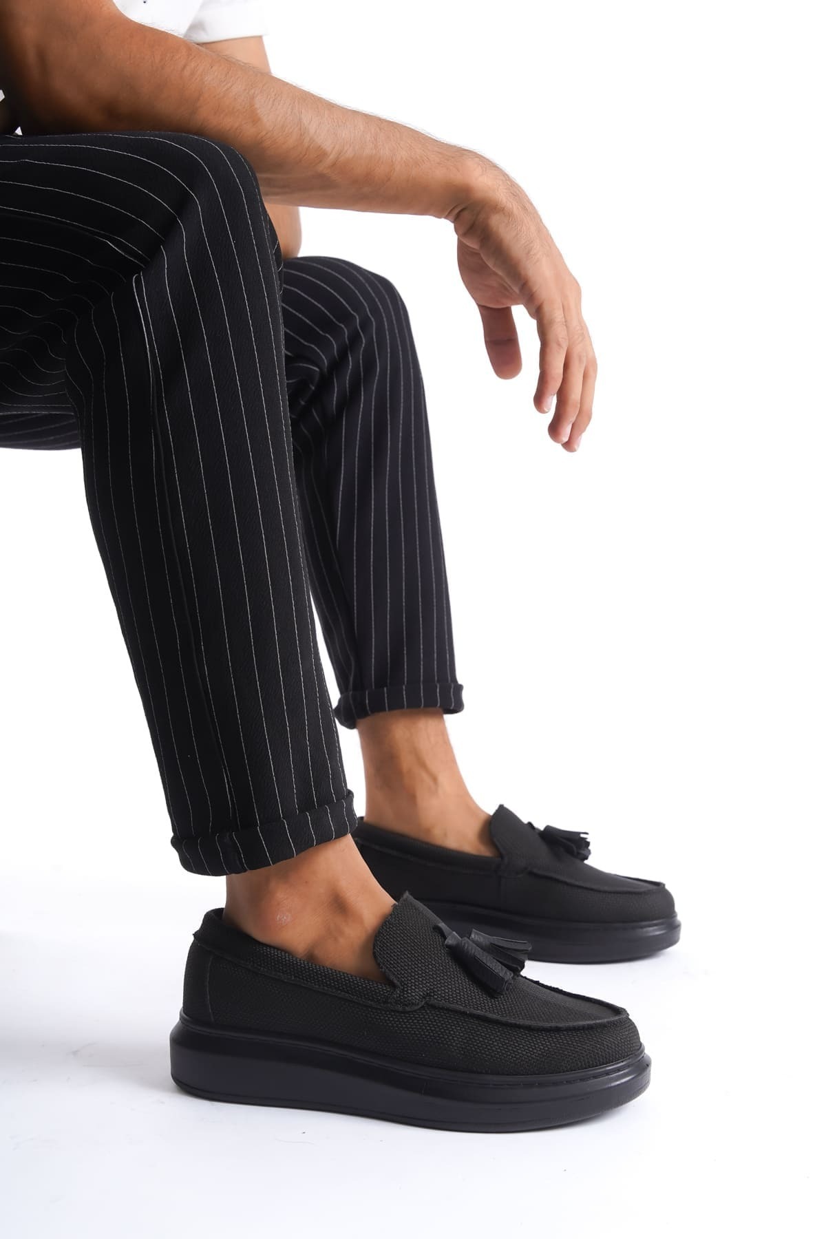 کفش کلاسیک ورزشی مردانه مدل SLW154 Blaze Laceless Tasseled Linen - مشکی Zapatos