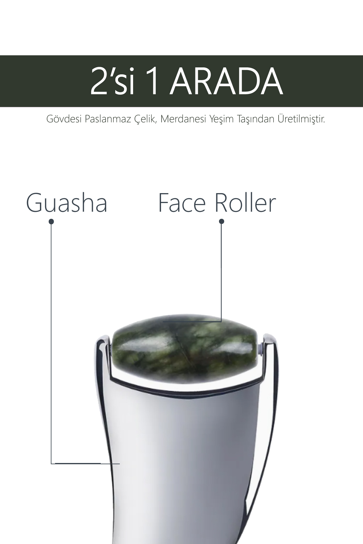 Yeşim Taşlı 2’si 1 Arada Face Roller ve Guasha Çift Fonksiyonlu Masaj Cilt Bakım Aleti — سبز 849495612156651 — تصویر 2 از 2