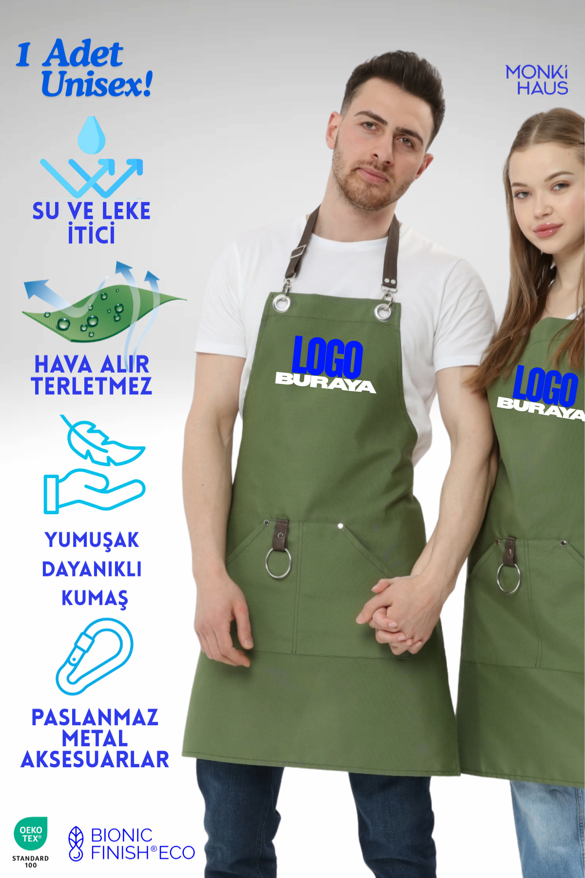 Water Repellent Stainproof Apron with Custom Embroidery Logo Cafe Pastry Shop Kitchen Chef Florist Aprons