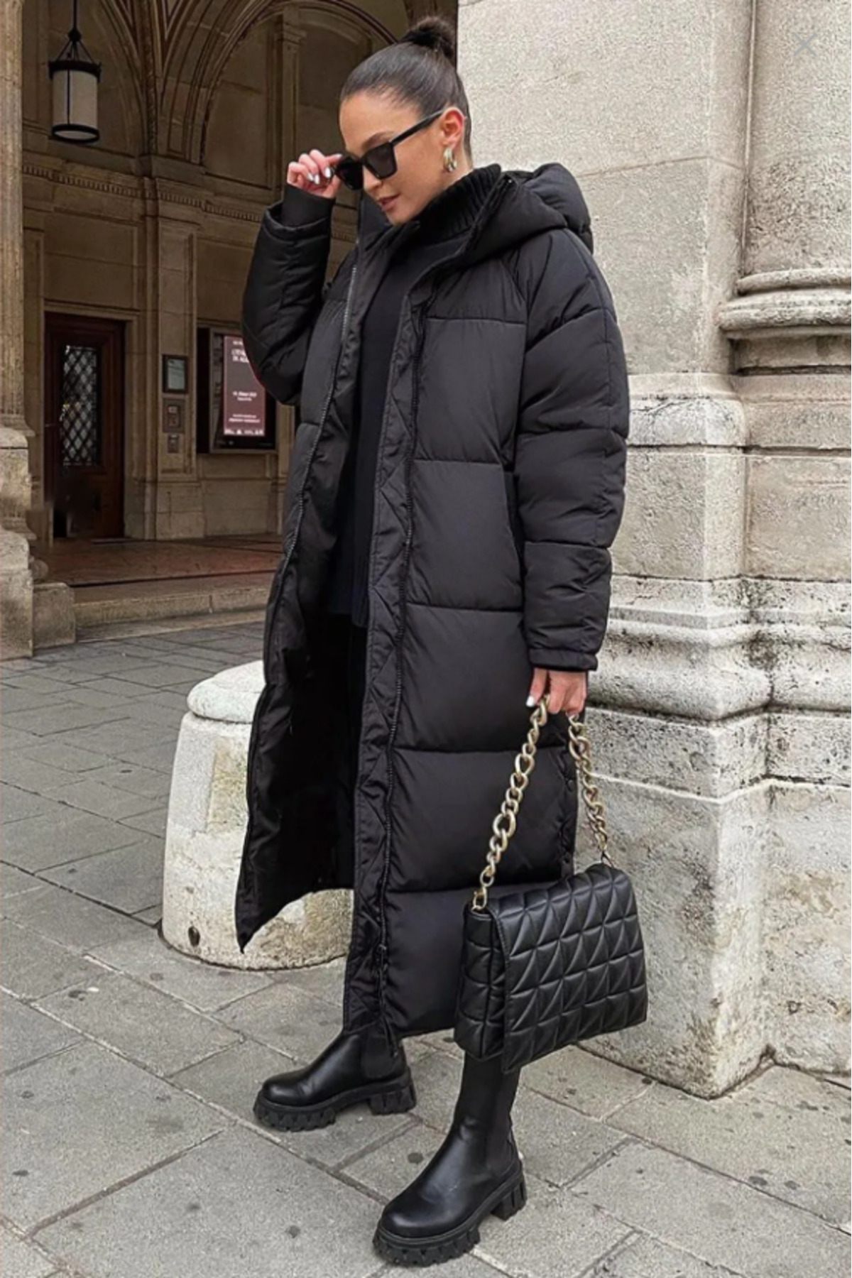 Madmext  Mad Girls Koyu Siyah Uzun Şişme Mont MG1303 - Görsel 2