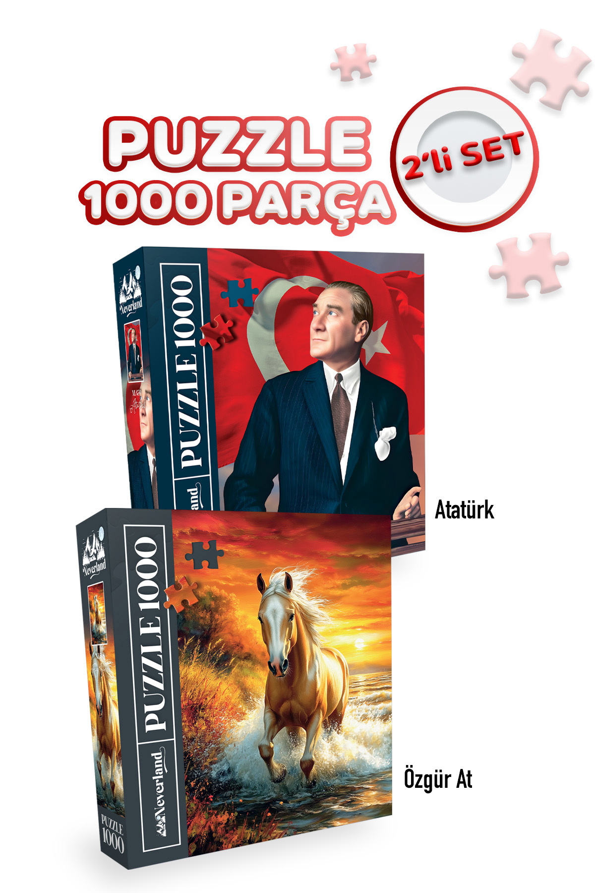 Neverland 2 ADET 1000 PARÇA PUZZLE- ÖZGÜR AT VE ATATÜRK
