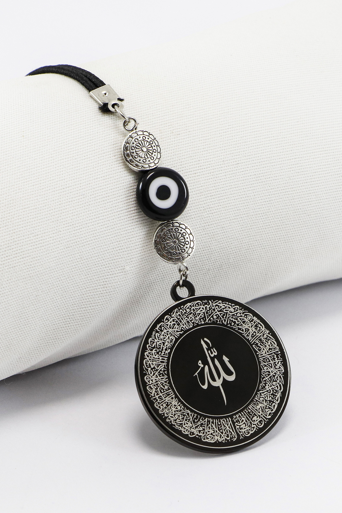 biuti Siyah Cam Nazar Boncuklu Çift Yön Allah Lafzı Ayetel Kürsi