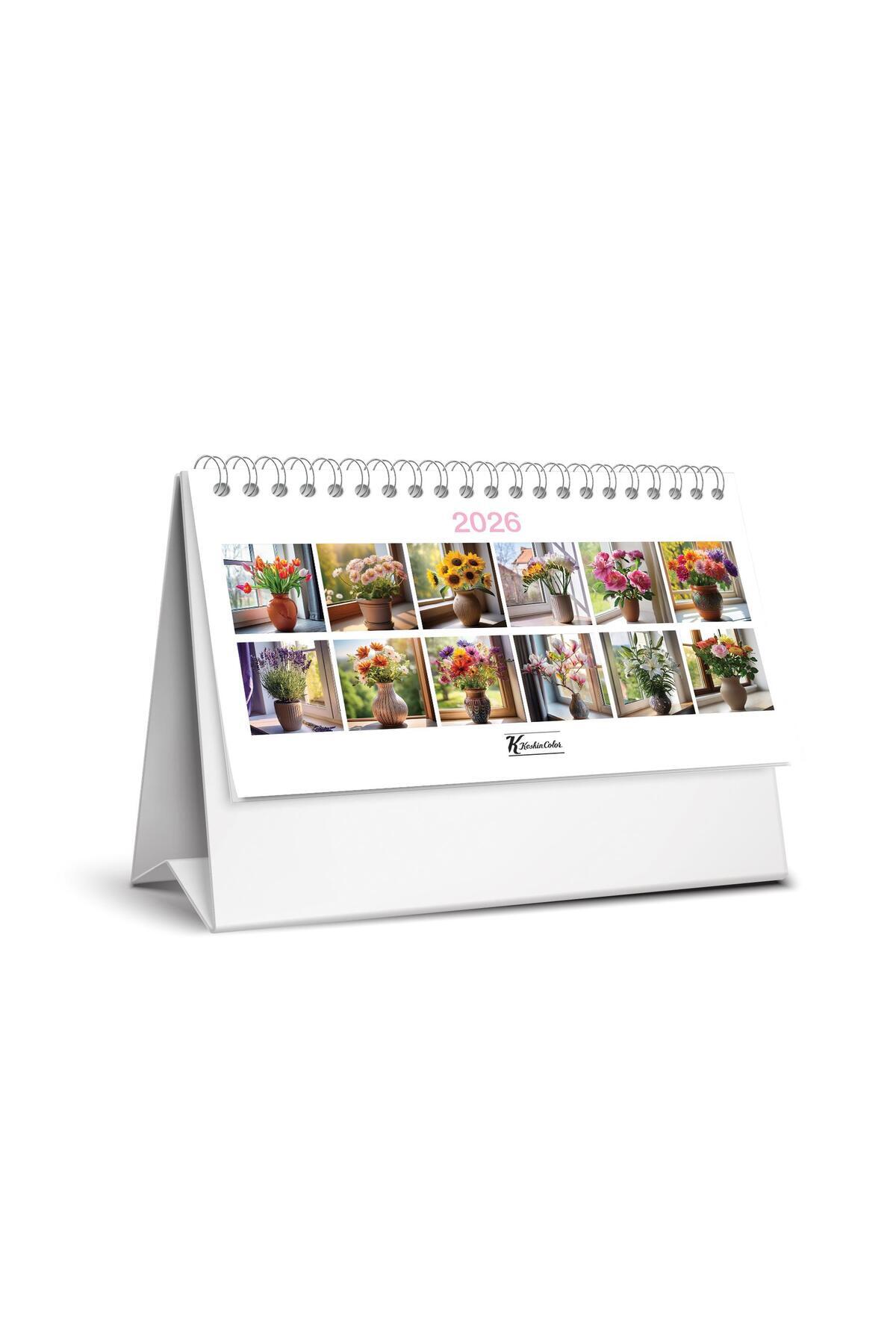 KESKİN COLOR Keskin 2026-MTK-822 Karton Üçgen Masa Takvim-Çiçek