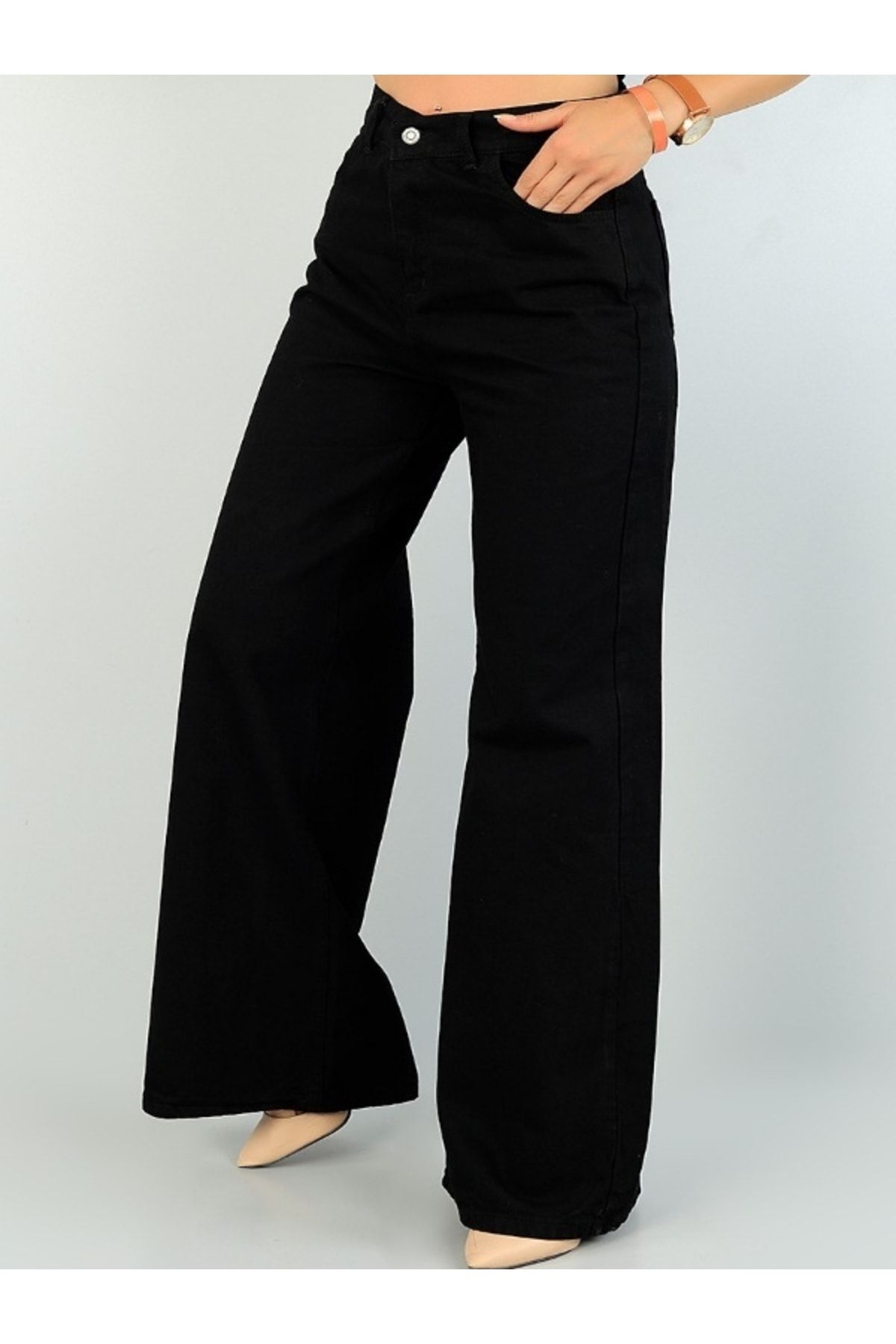 Newzo Black Wide Leg Shabby Jeans Women's Pants Jeans Palazzo Women's Pants