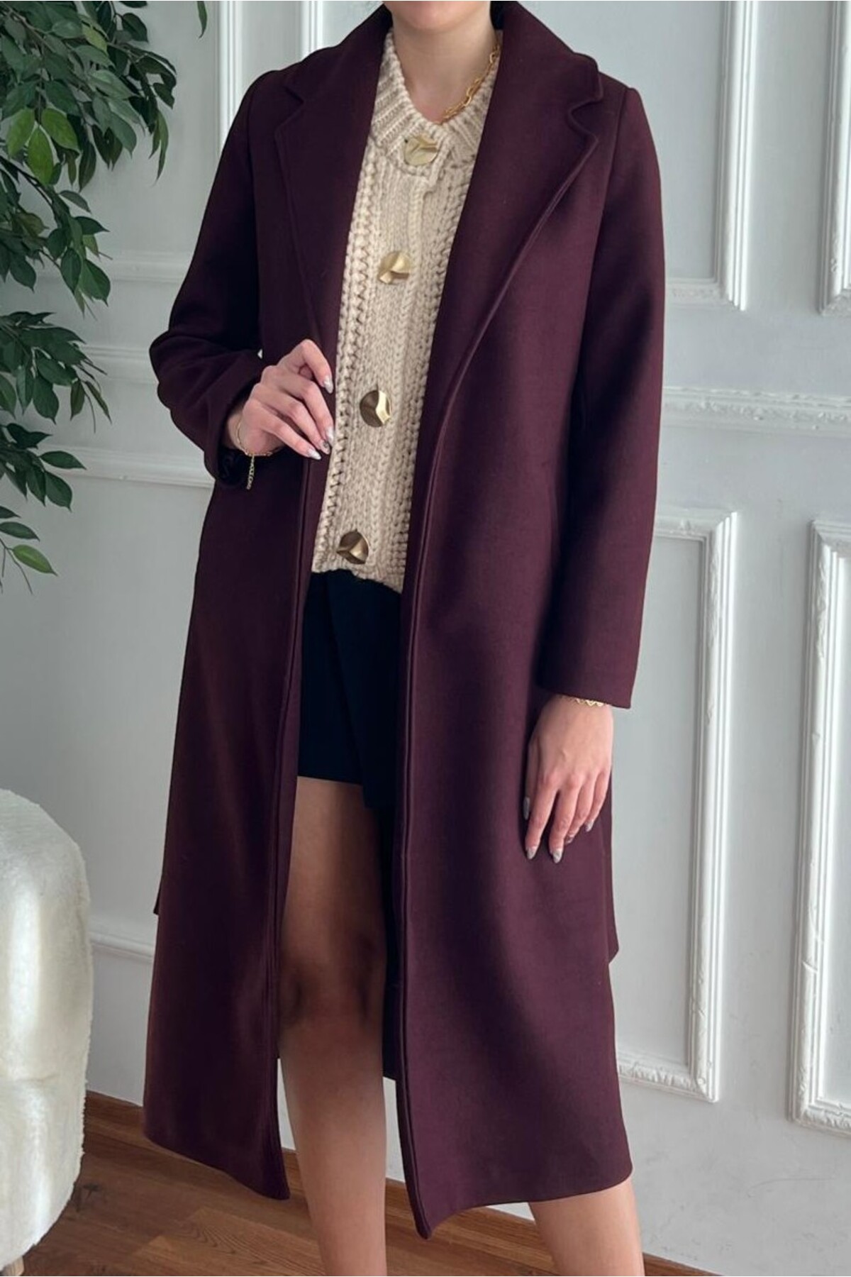 Suziş  KADIN MÜRDÜM KUŞAKLI PREMİUM KABAN 9350 - Görsel 4