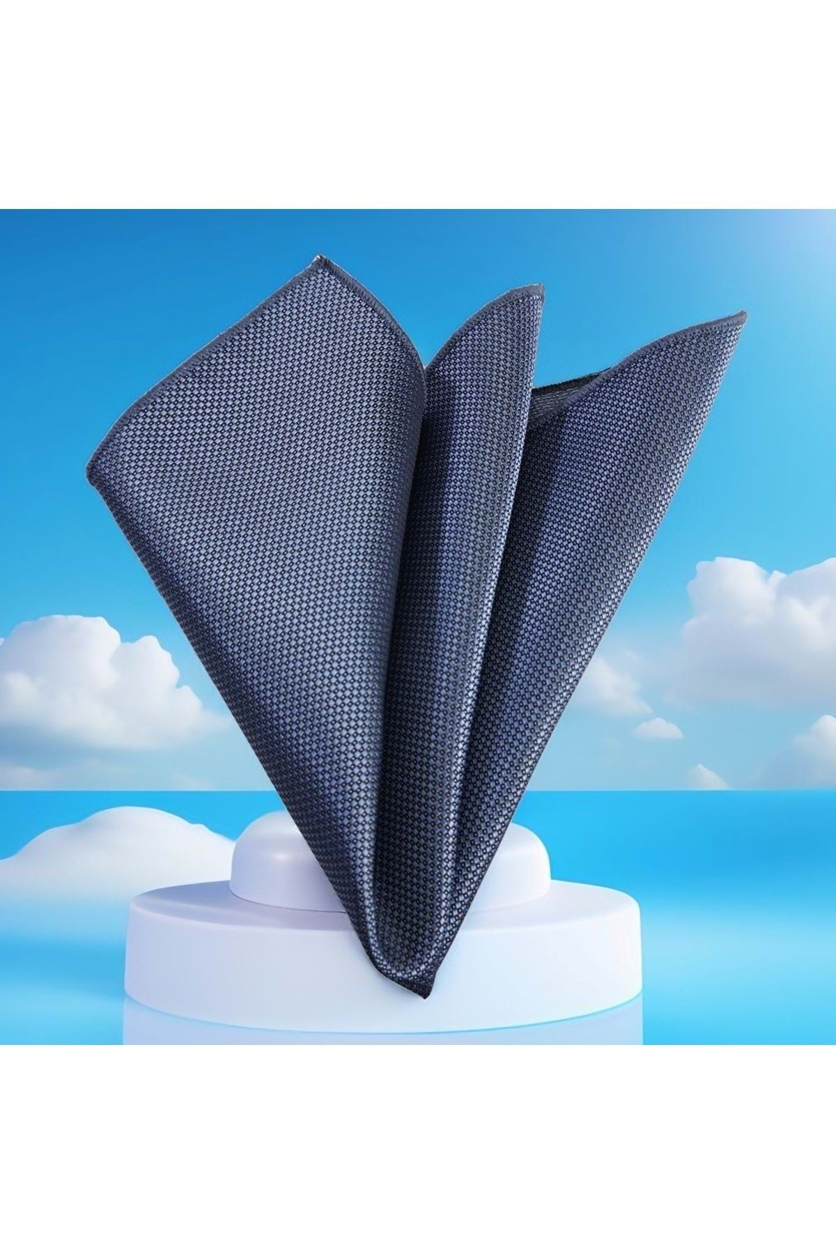 Exve Exclusive Tatlı Mavi Kuş Gözü Desen Saten Dokuma Cep Aksesuarı Yaka Mendili