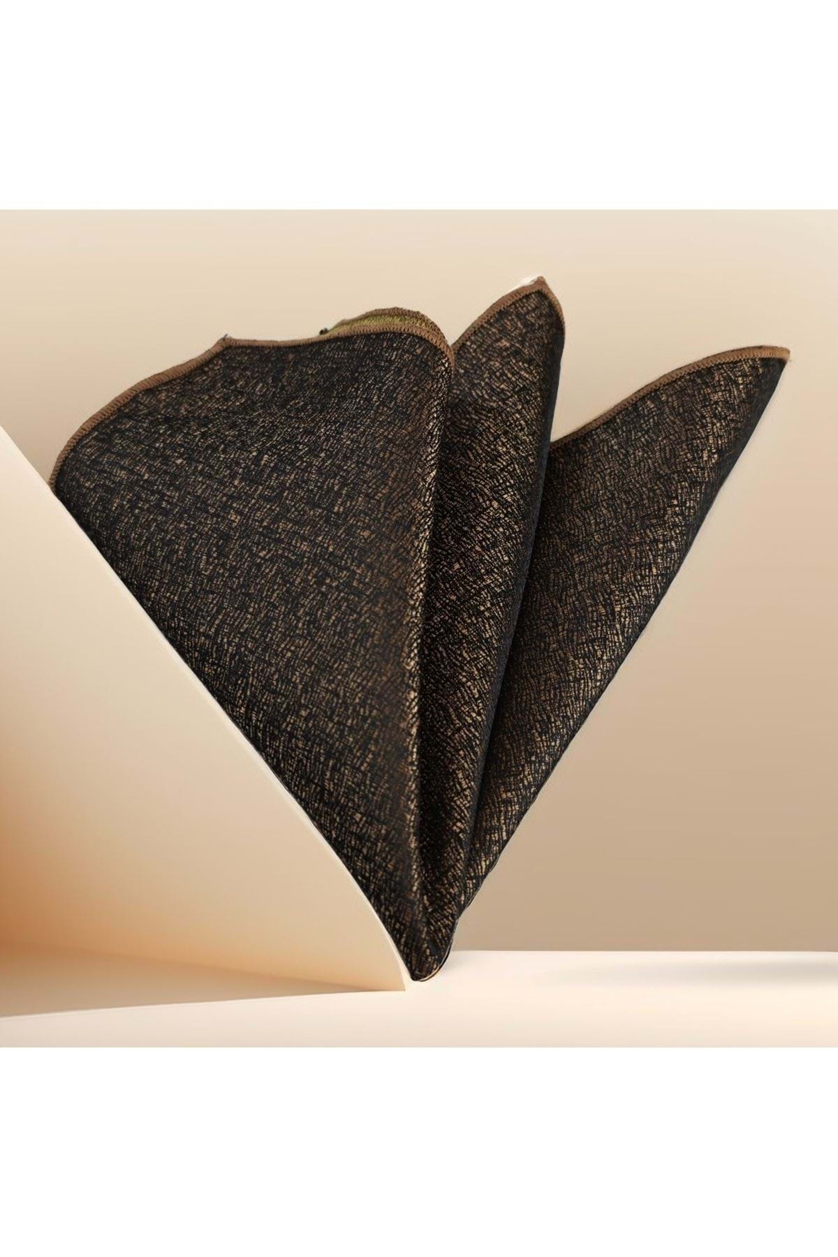 Exve Exclusive Bakır Kahve Geçişli Elegant Kum Desen Cep Aksesuarı Yaka Mendili