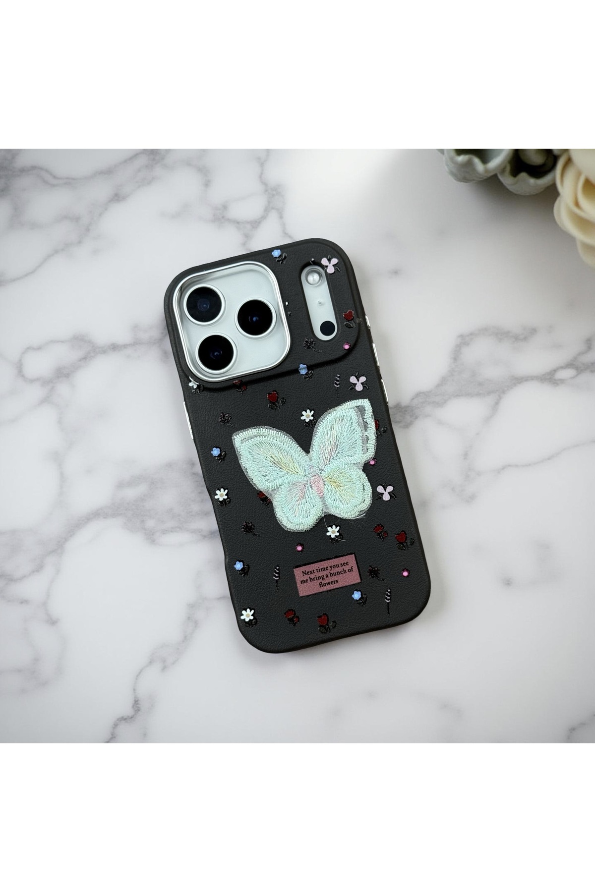 Iphone 15 Plus (6.7 inch) Compatible Embossed Patterned Leather Look Cute Case