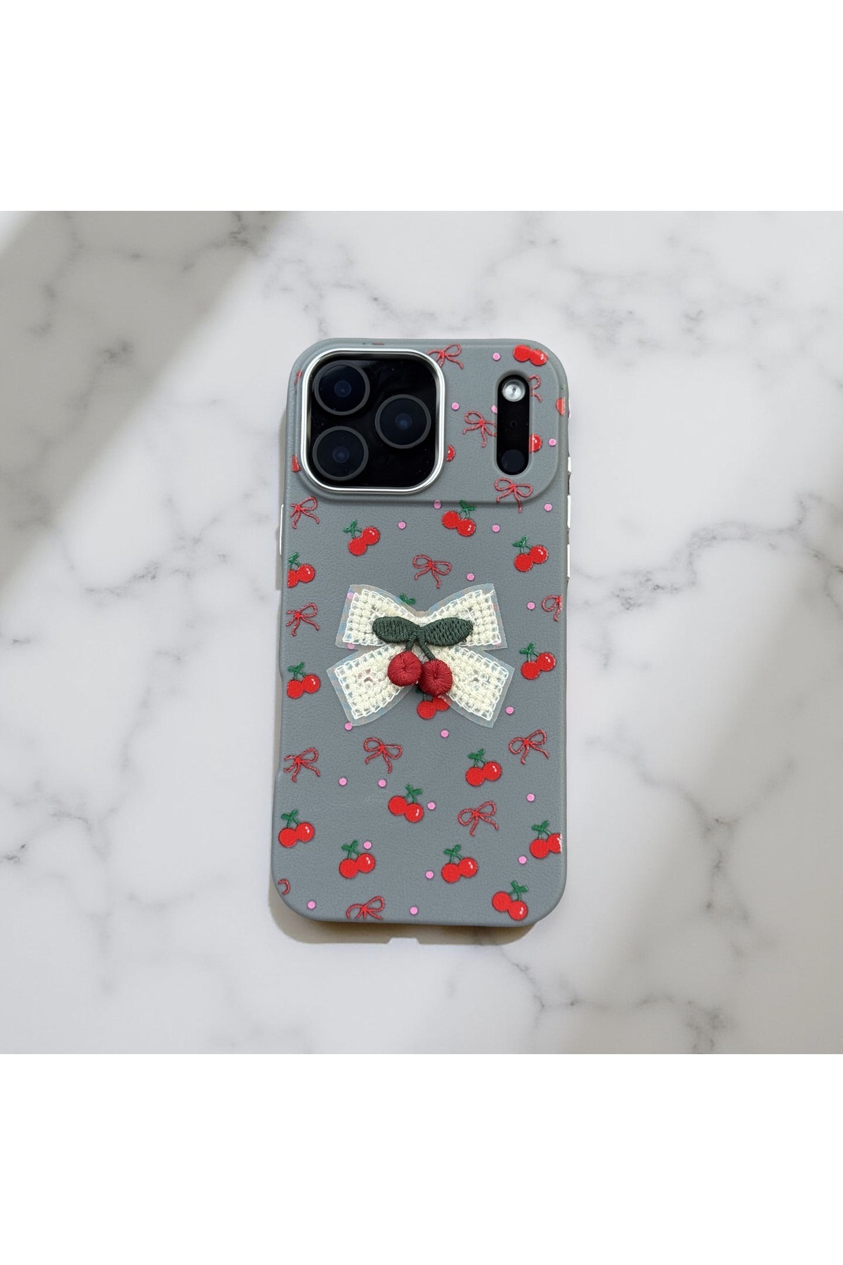 Iphone 15 Plus (6.7 inch) Compatible Embossed Patterned Leather Look Cute Case