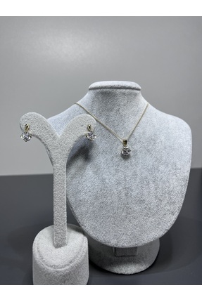 Valaris Jewelry Tek Taş Kolye ve Küpe Takımı | Zirkon Taşlı Şık Takı Seti