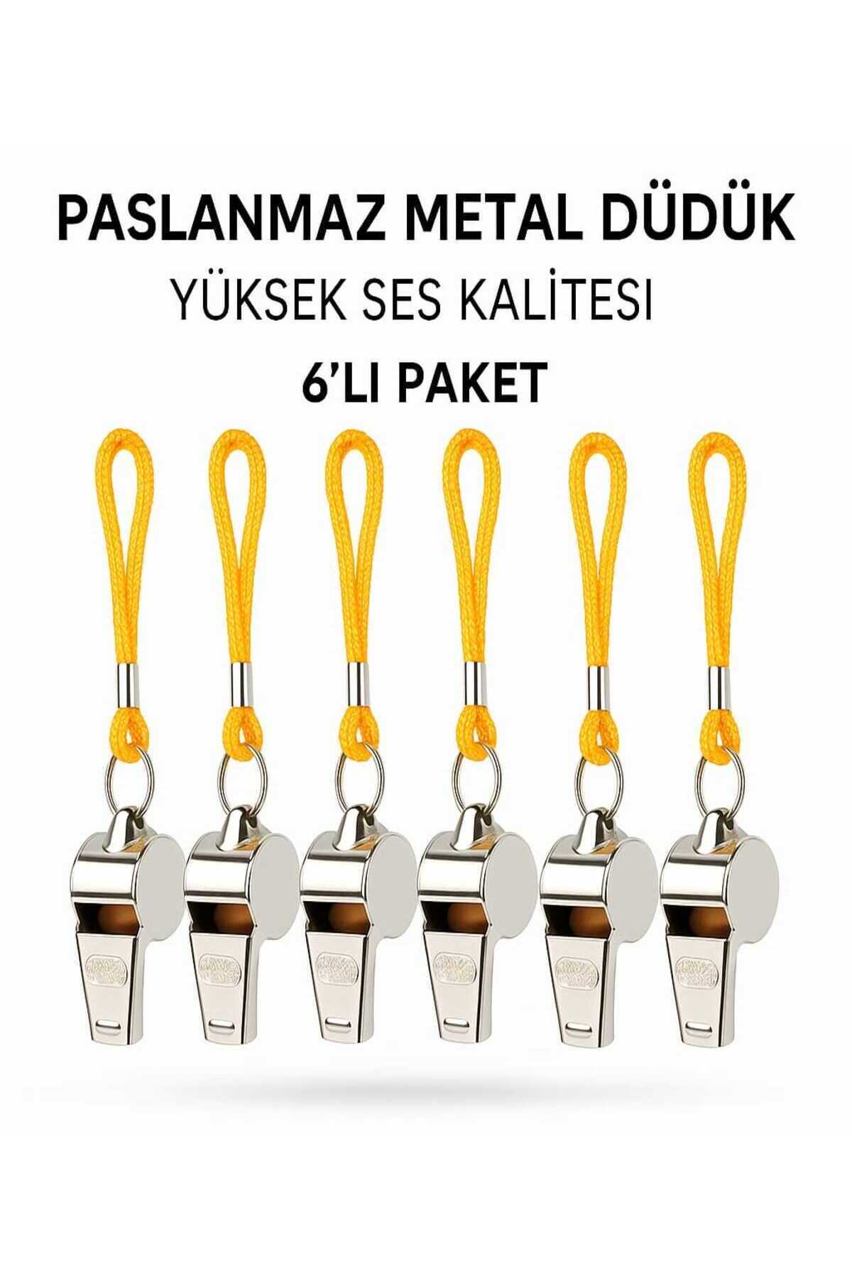 Luminoo 6 Adet Sarı Ipli Paslanmaz Metal Deprem Düdüğü, Hakem Ve Can Kurtaran Düdüğü - Yüksek Sesli