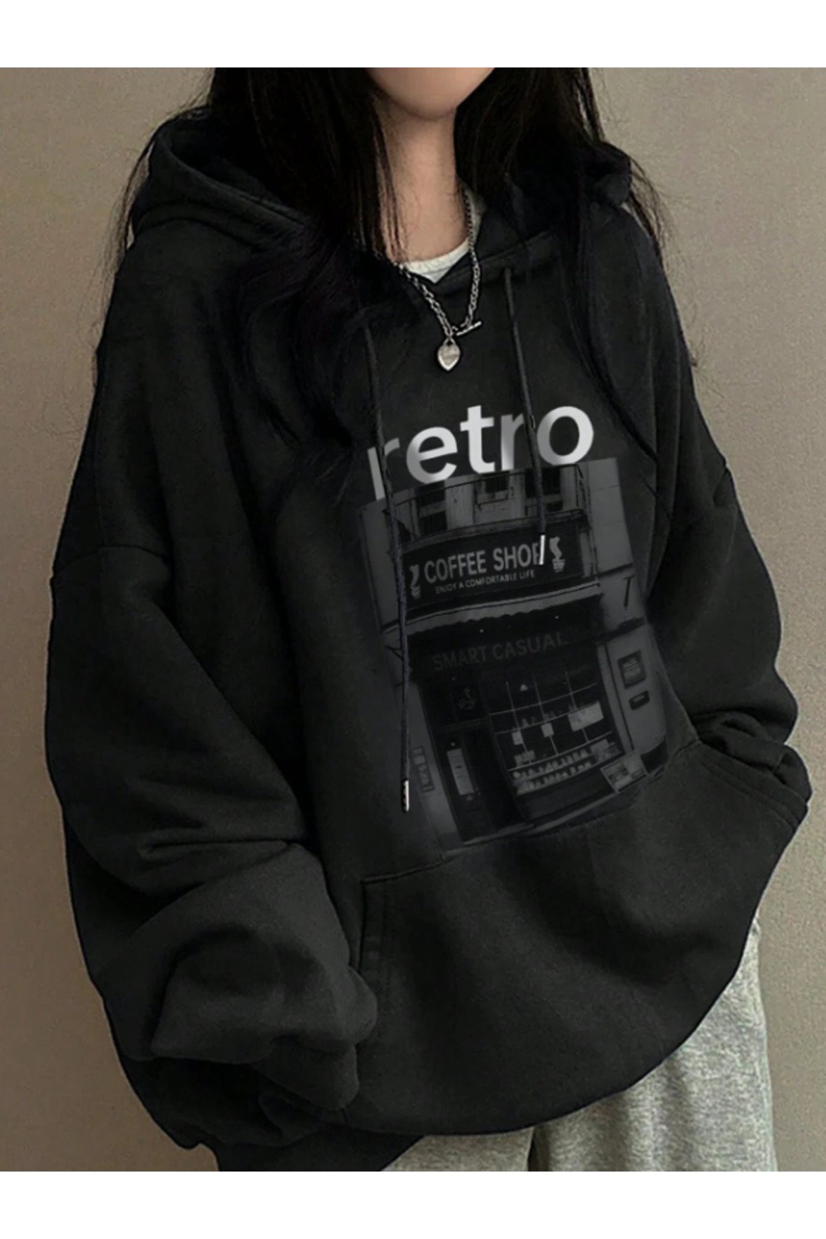 Framgan Unisex Erkek/Kadın Retro Baskılı Kapüşonlu Pamuklu Sweatshirt Hoodie görsel 3
