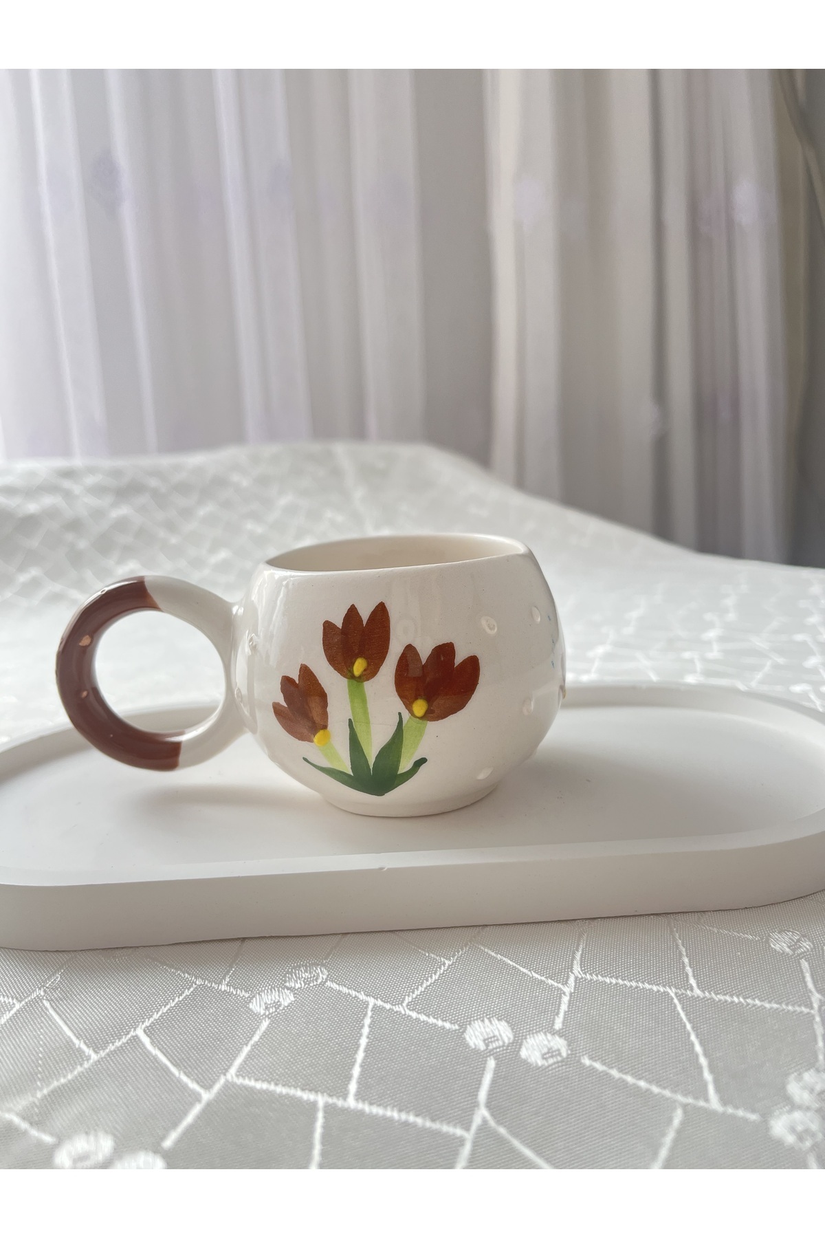 Çiçek Detaylı 180 ml Kahve / Çay Fincanı El Yapımı