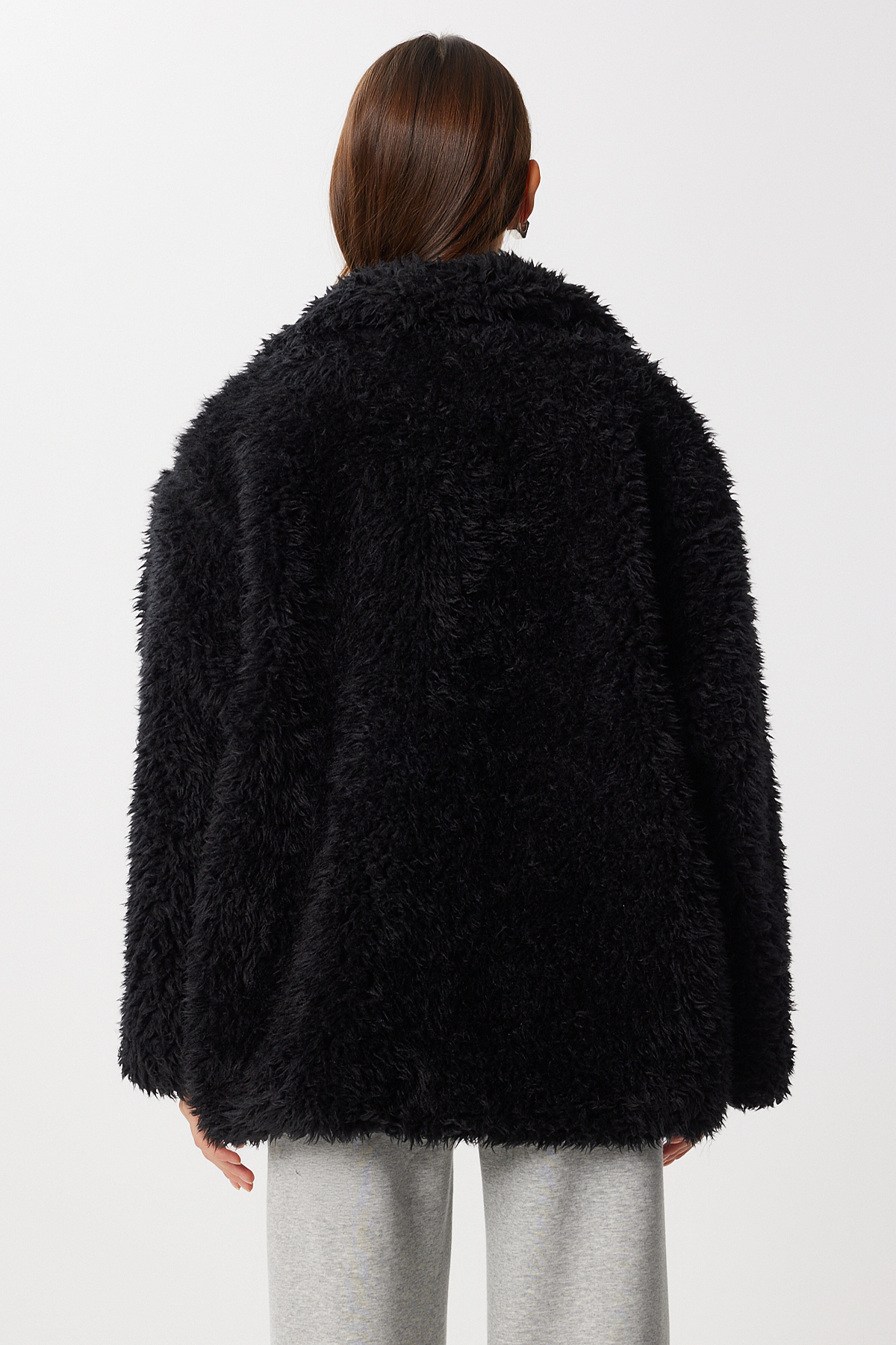 Lovelyİstanbul Oversize Suni Kürk Kaban LCI0037 SİYAH görsel 6