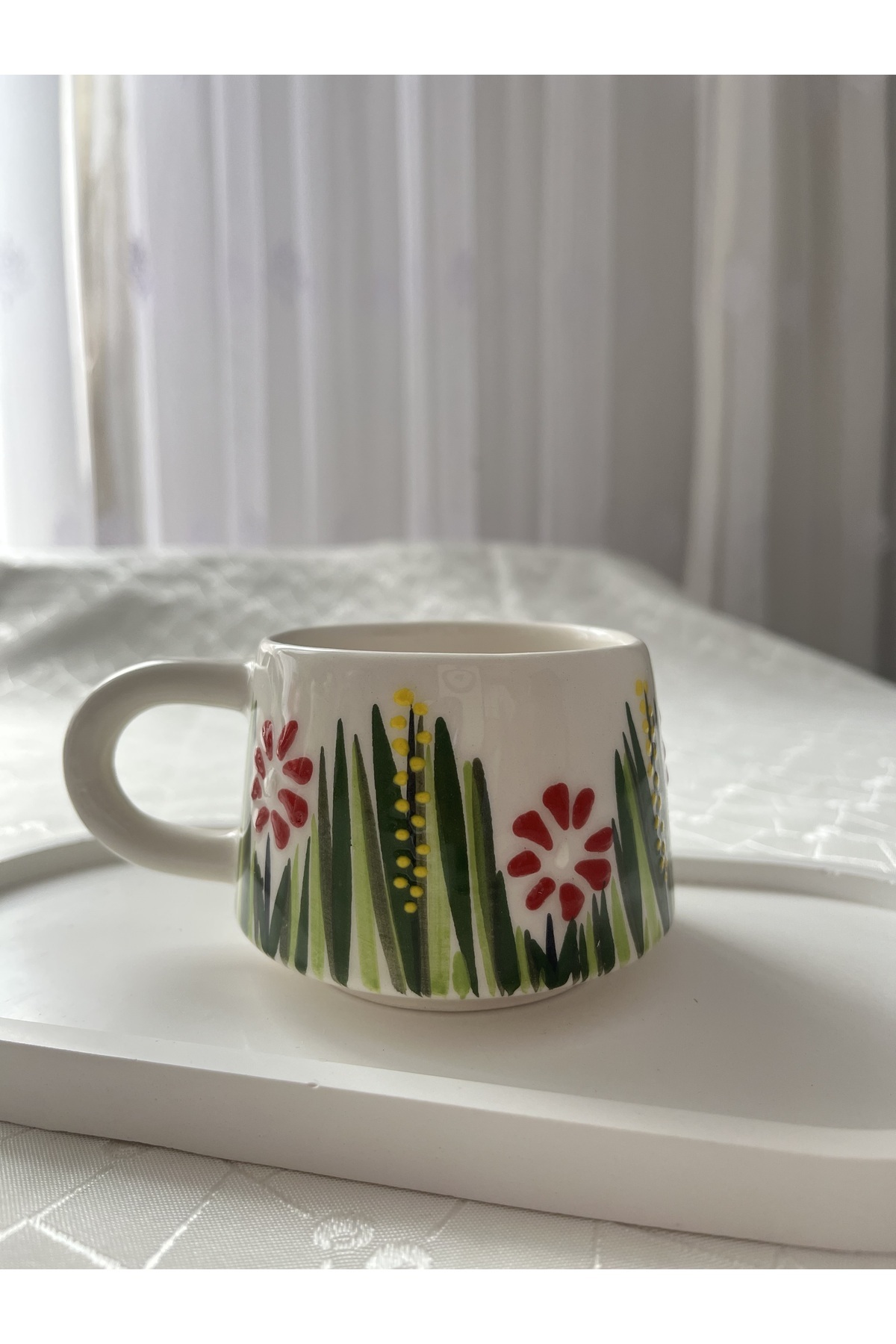 Çiçekli Yeşil Desenli Kupa Bardak 200 ml