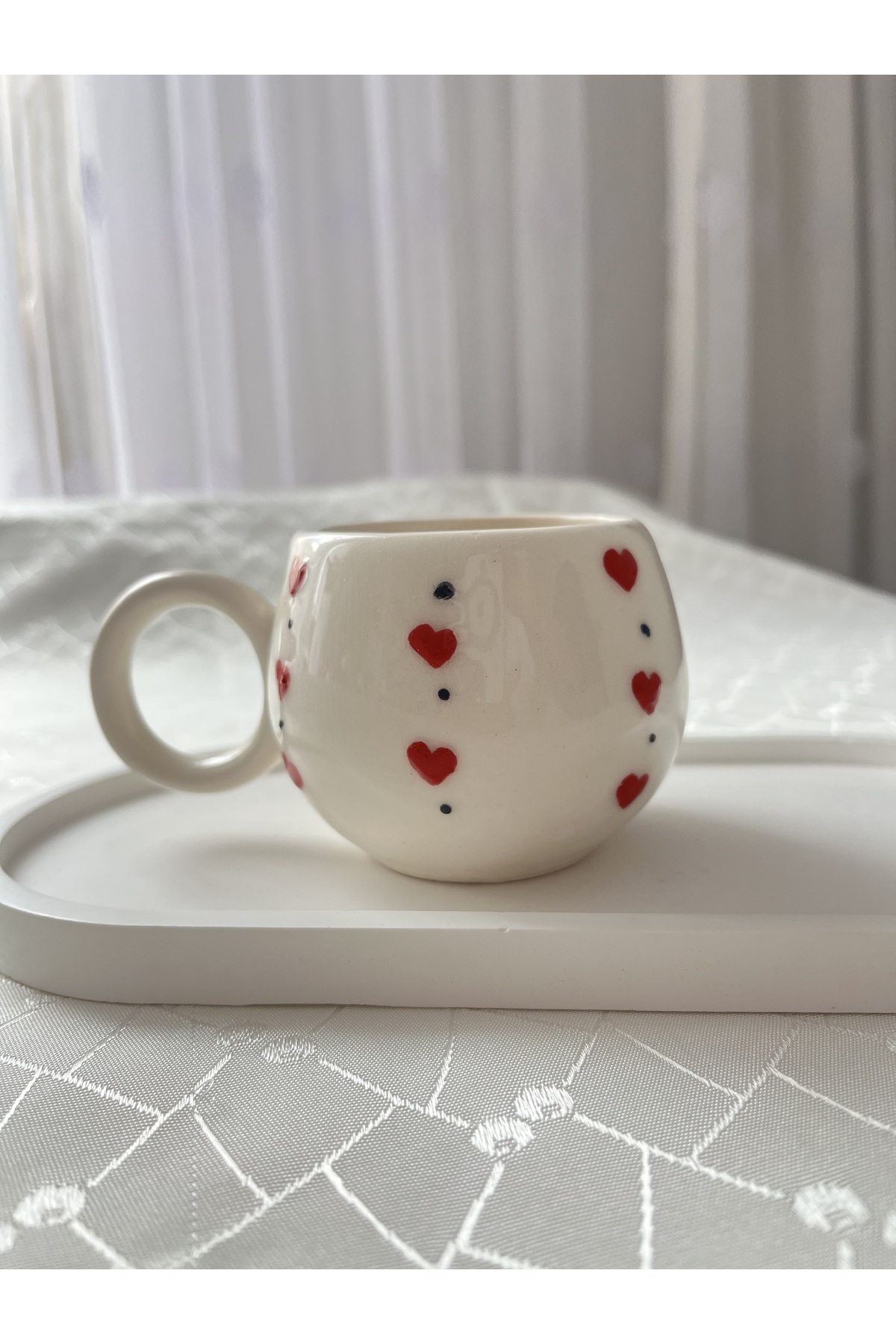 Mini Kırmızı Kalpli Çay Kahve Fincanı 180 ml
