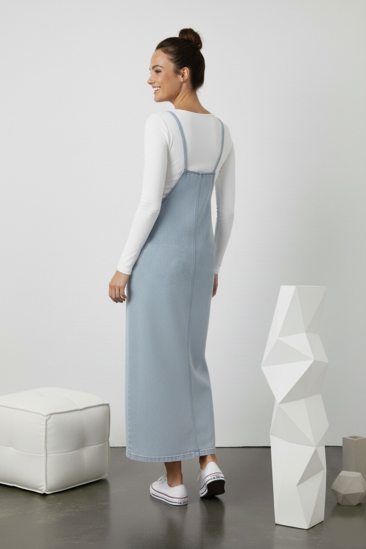 KENE JEANS  UZUN TAŞ KOT JİLE ELBİSE/ASKI BAĞLAMA DETAYLI DENİM SALOPET - Görsel 3