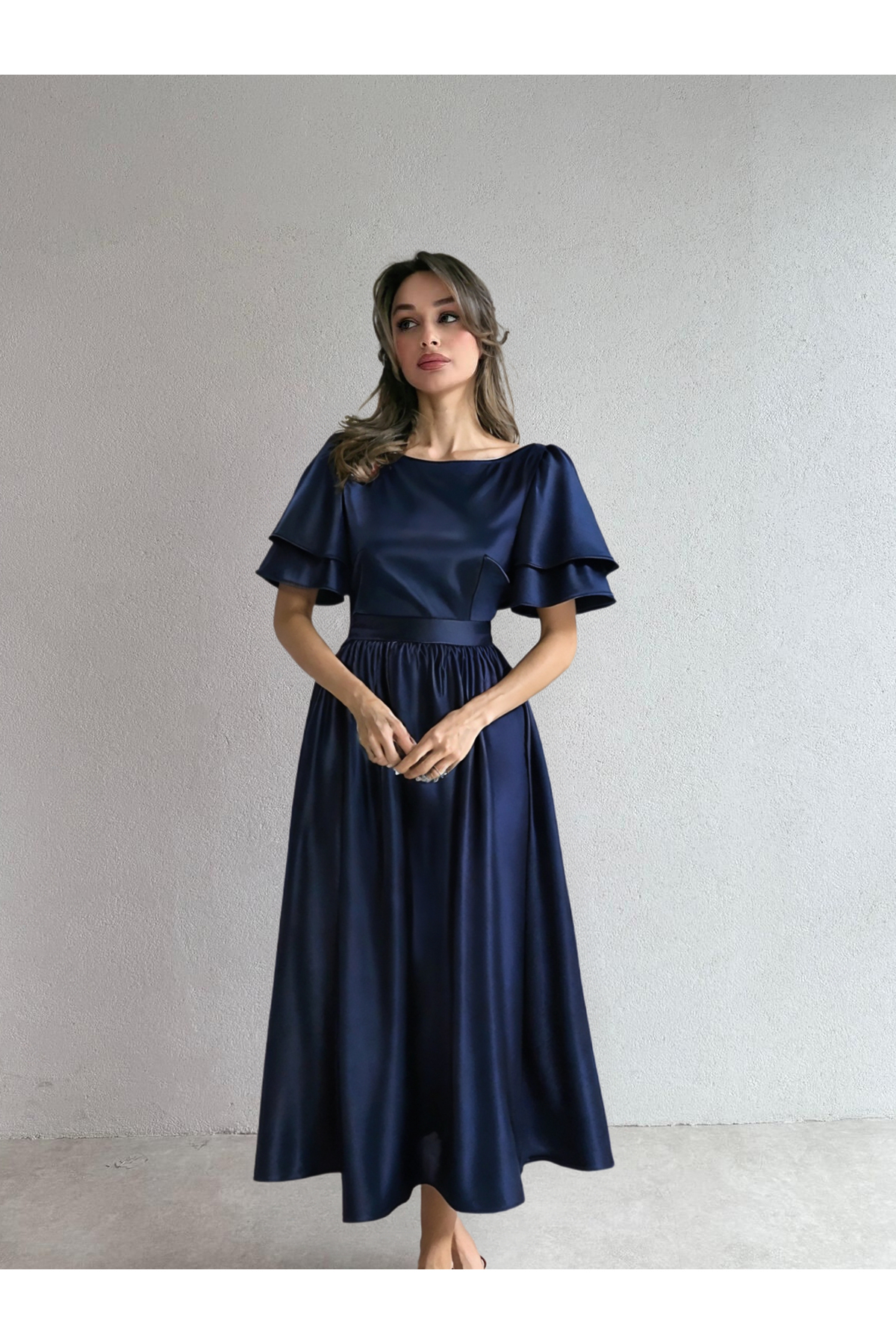 Nika Fashion  Lisa Kadın Saten Abiye Lacıvert