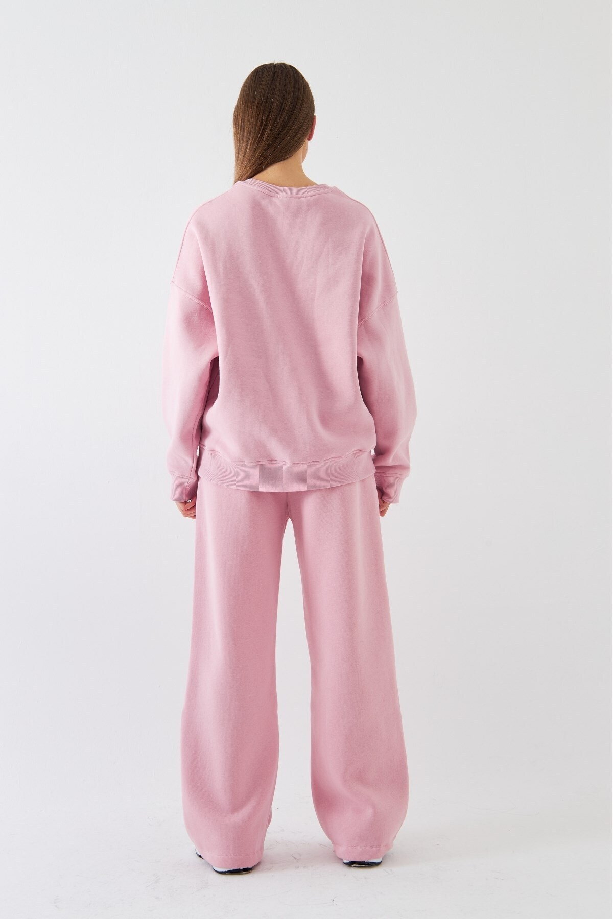 Unisex Oversize Eşofman Takımı Basic Pembe – Bisiklet Yaka, Bol Paça, 3 İplik Şardonlu Polar — صورتی PRA-13143858-280537 — تصویر 7 از 8