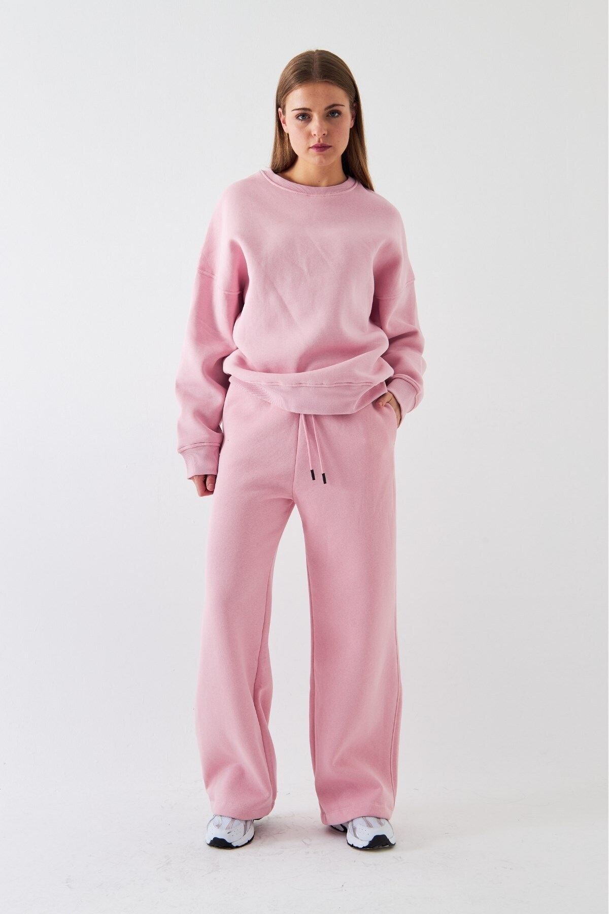 Unisex Oversize Eşofman Takımı Basic Pembe – Bisiklet Yaka, Bol Paça, 3 İplik Şardonlu Polar — صورتی PRA-13143858-280537 — تصویر 4 از 8