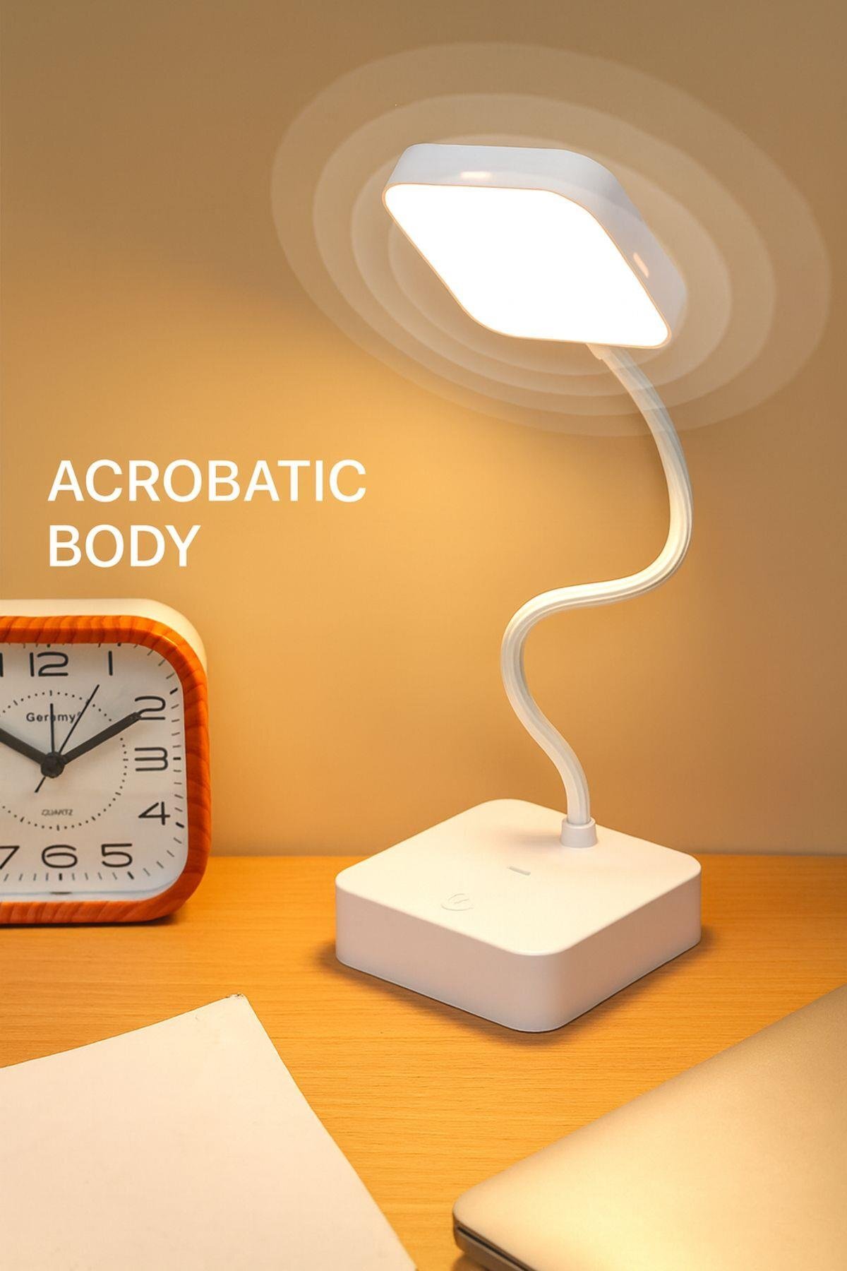 Petrix 1954B ŞARJLI DIMERLI 20 LED 3 RENK MASA LAMBASI BEYAZ