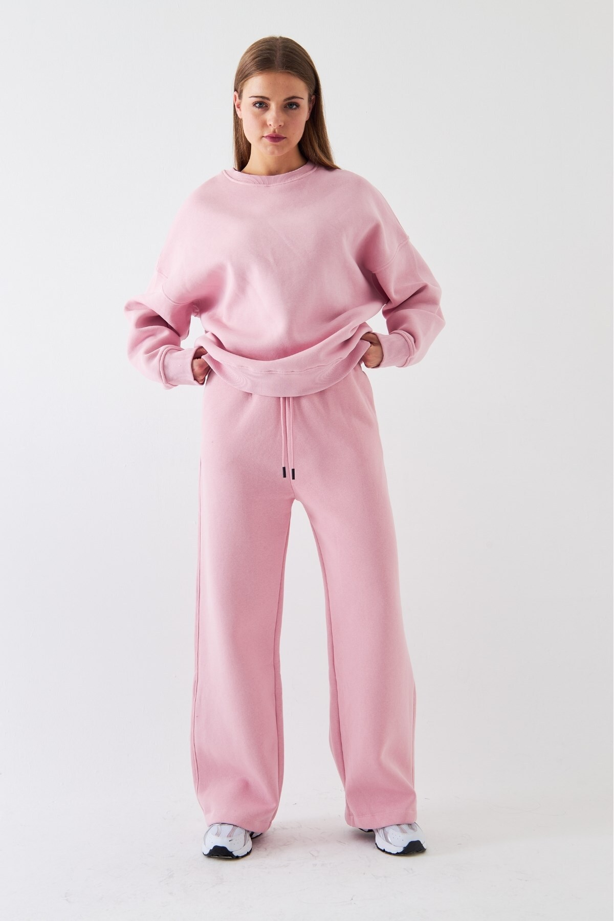 Unisex Oversize Eşofman Takımı Basic Pembe – Bisiklet Yaka, Bol Paça, 3 İplik Şardonlu Polar — صورتی PRA-13143858-280537 — تصویر 6 از 8