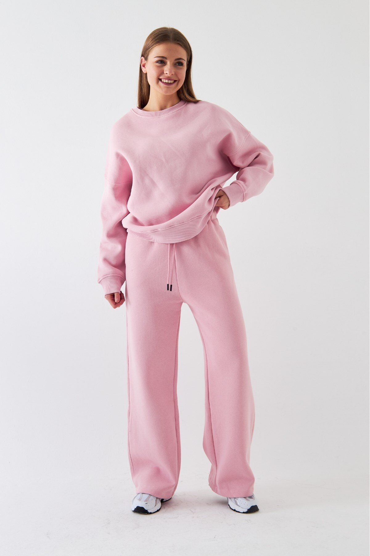 Unisex Oversize Eşofman Takımı Basic Pembe – Bisiklet Yaka, Bol Paça, 3 İplik Şardonlu Polar — صورتی PRA-13143858-280537 — تصویر 5 از 8
