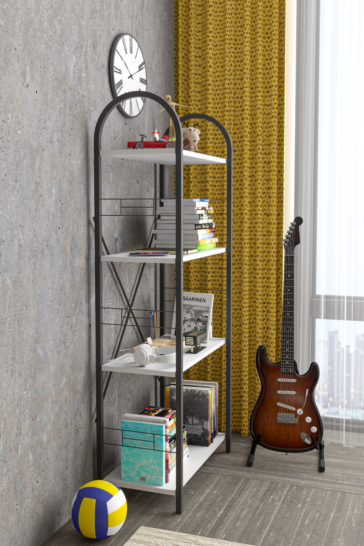 Goldfalez Metal Kitaplık Beyaz 150 cm görsel 4