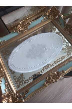 sevim çeyiz tasarım 14x25 cm Kişiye özel harf işlemeli oval nişan/söz tepsi ö...