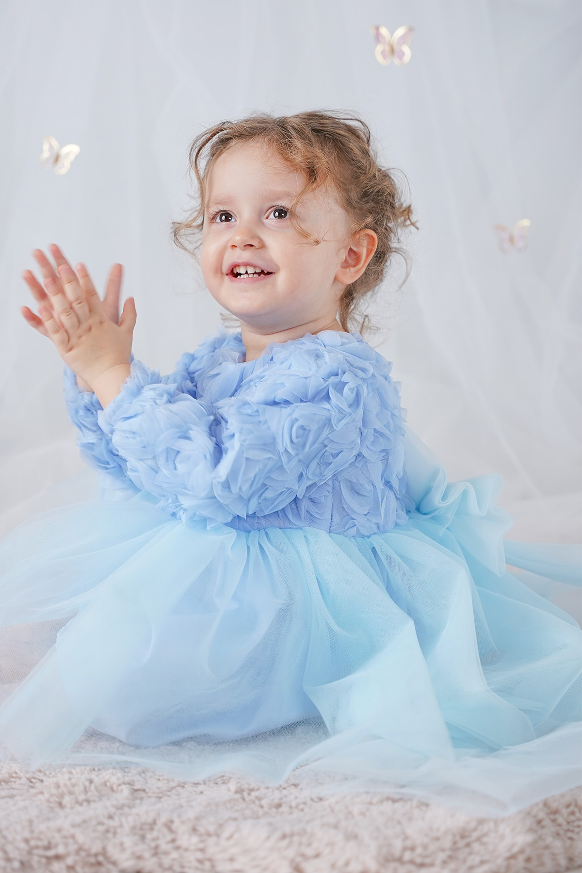 ALYRA Kız Bebek Elbise Uzun Kollu Fiyonklu Güllü Doğum Günü Parti Düğün Özel Gün Abiye Kız Çocuk Elbise fotoğrafı 6 (önizleme)